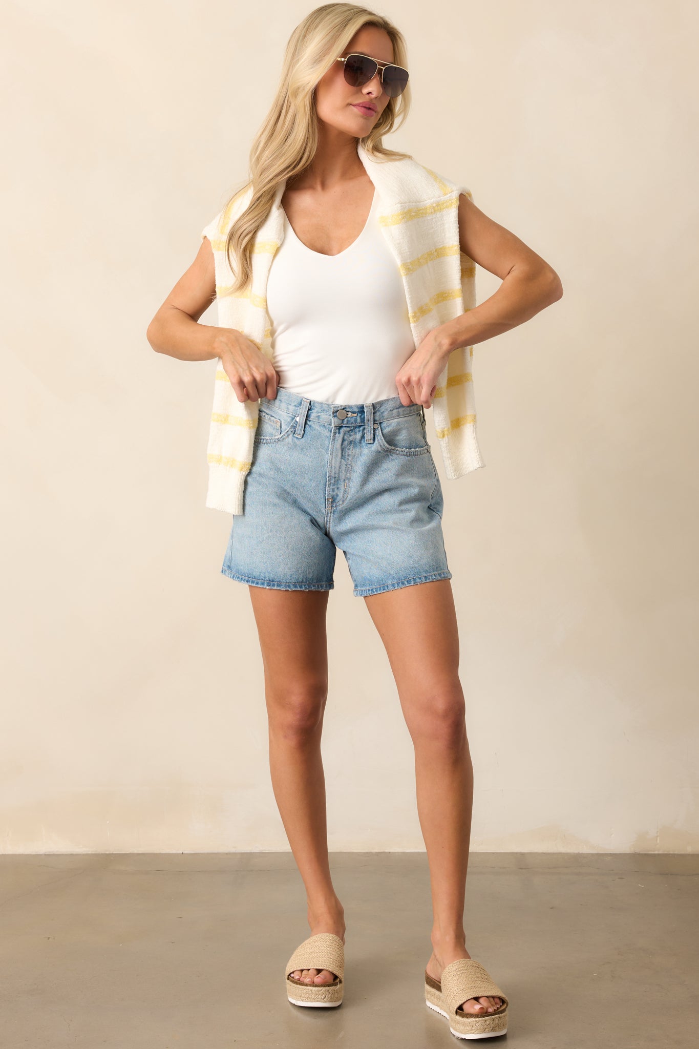 No Time To Waste Light Wash High Waisted Denim Shorts - Image 5