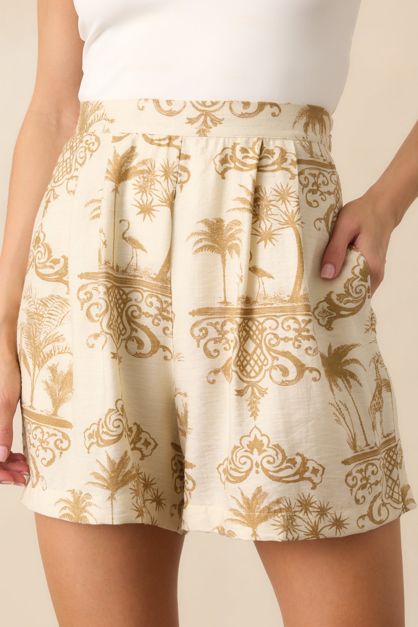 A Different View Today Ivory Tropical Print High Waisted Shorts - Image 5