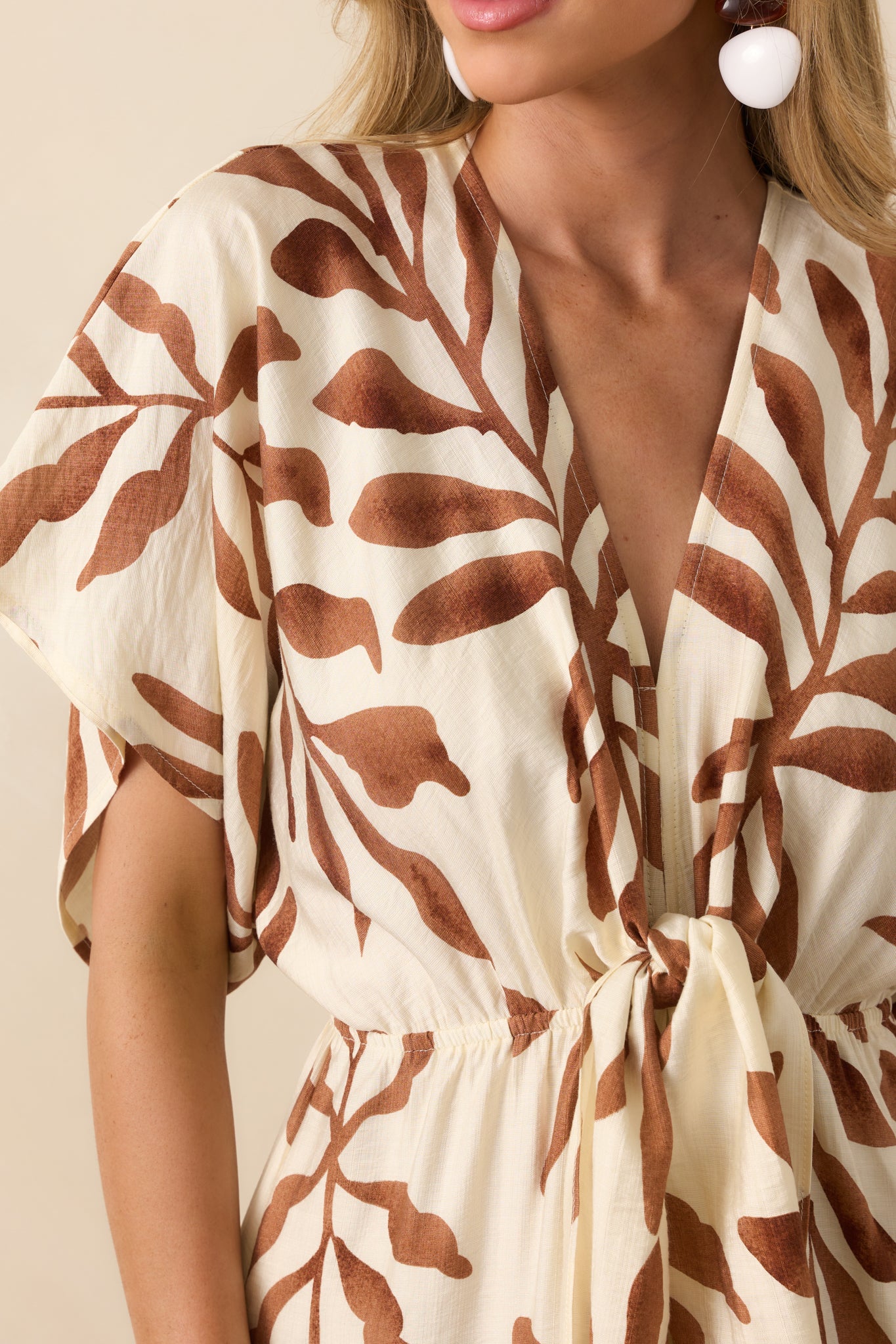 Stepping Into Greatness Light Brown Botanical Print Jumpsuit - Image 4