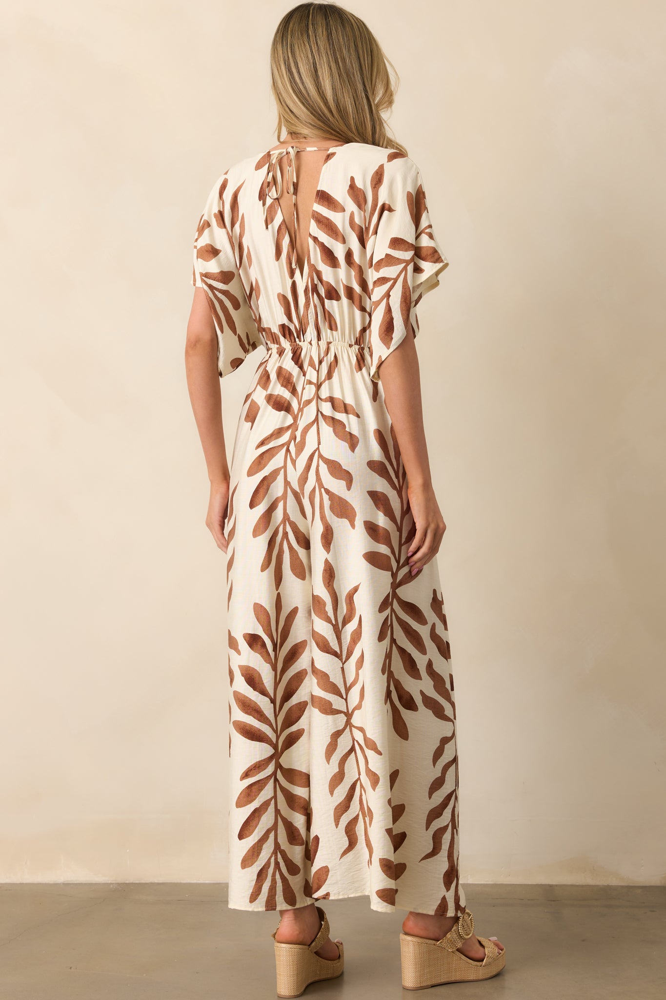 Stepping Into Greatness Light Brown Botanical Print Jumpsuit - Image 7