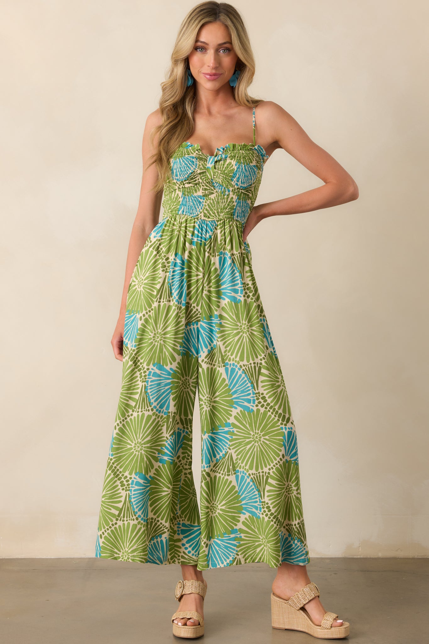 Something Light And Easy Green Floral Linen Blend Jumpsuit - Image 3