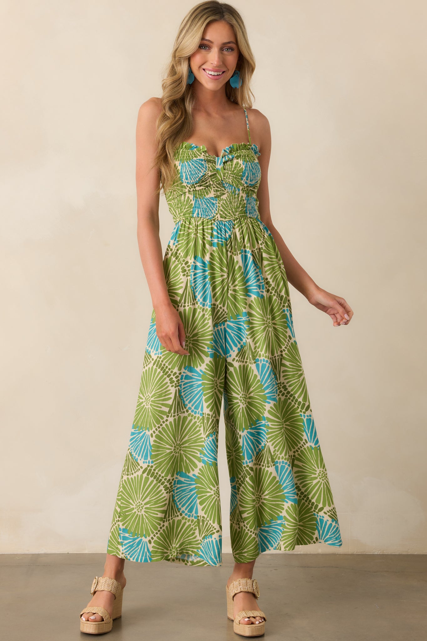 Something Light And Easy Green Floral Linen Blend Jumpsuit - Image 4