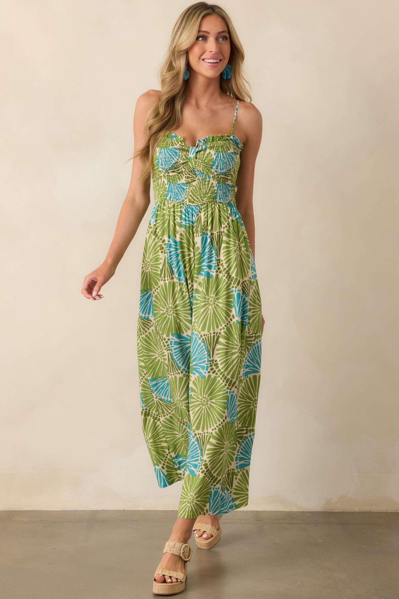 Something Light And Easy Green Floral Linen Blend Jumpsuit - Image 6