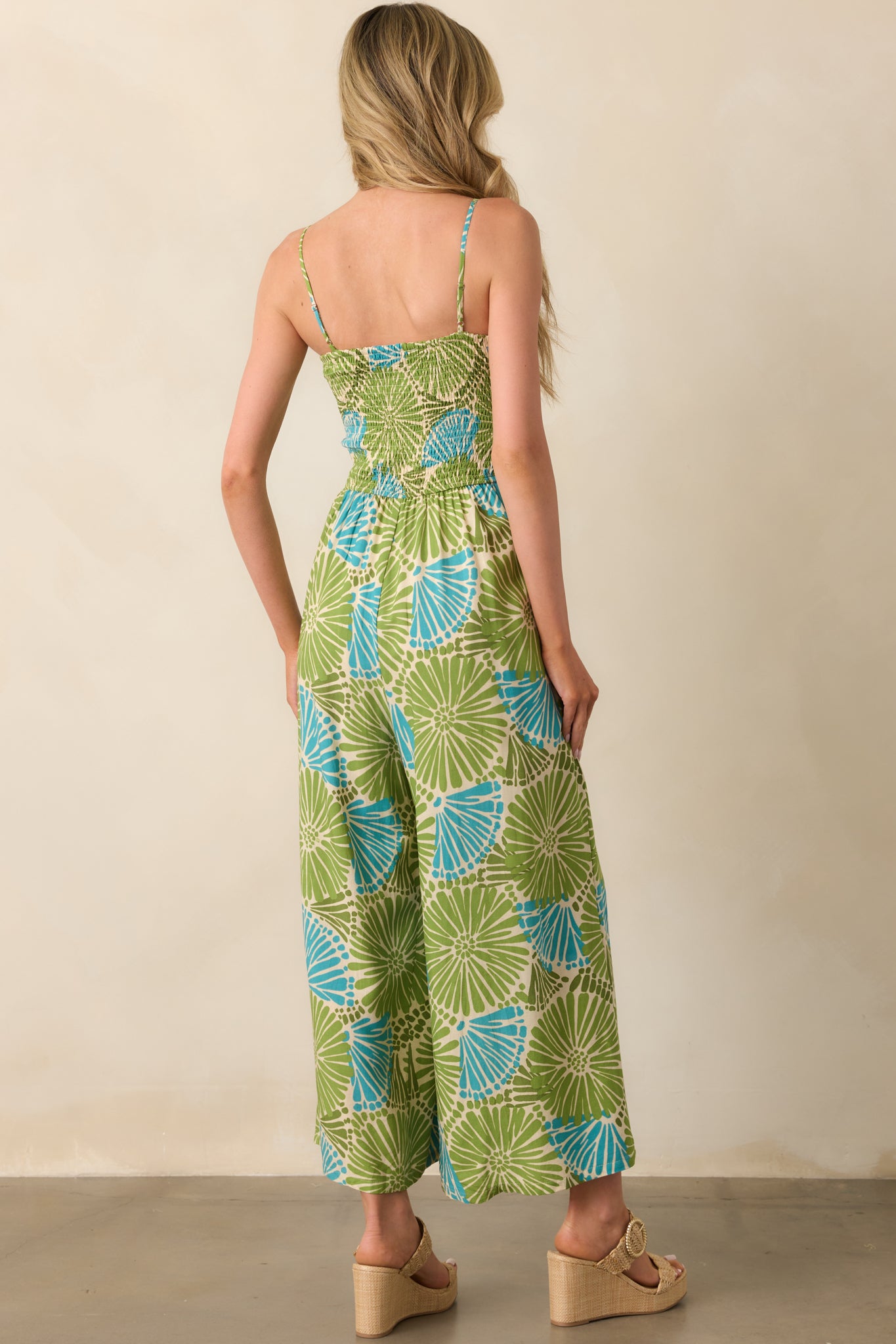 Something Light And Easy Green Floral Linen Blend Jumpsuit - Image 7