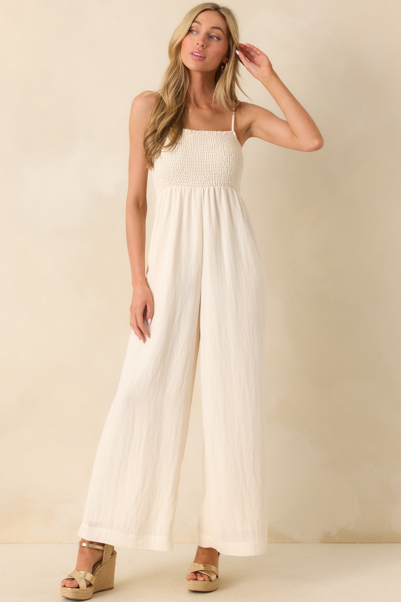Z Supply Ivory Rayon Beachside Smocked Jumpsuit - Image 4