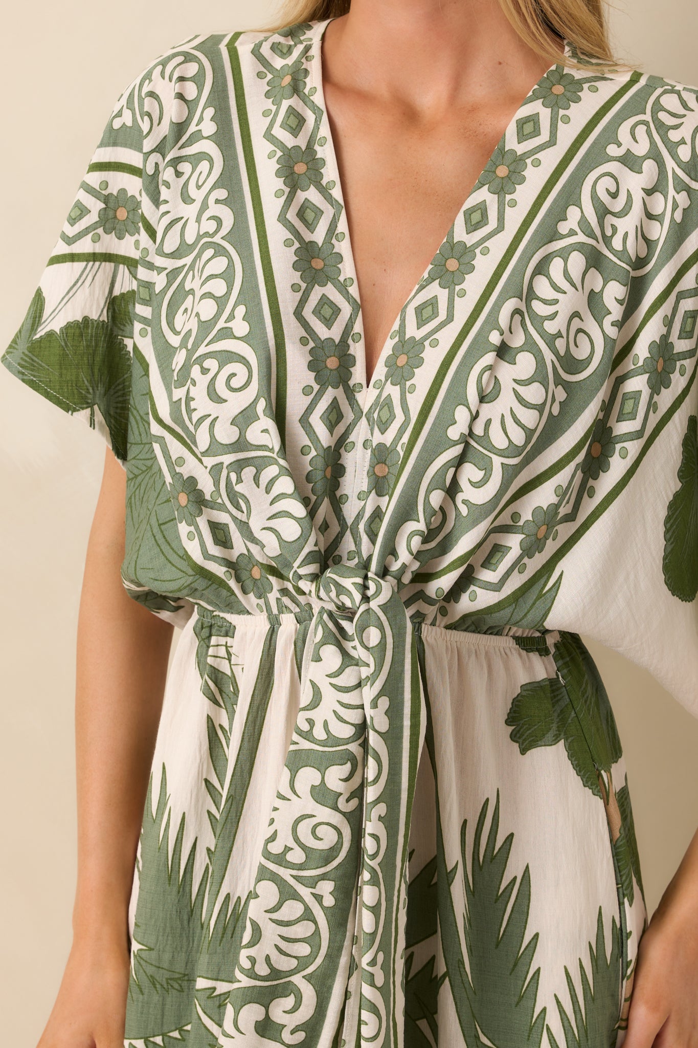 Leave Them Guessing Green Multi Tropical Print Jumpsuit - Image 3