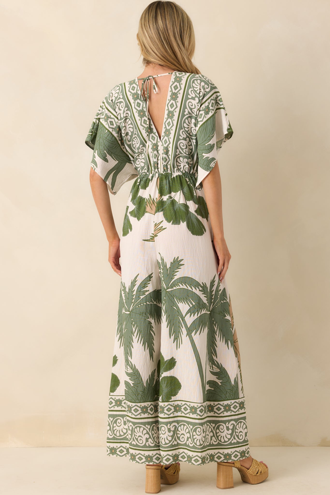 Leave Them Guessing Green Multi Tropical Print Jumpsuit - Image 7