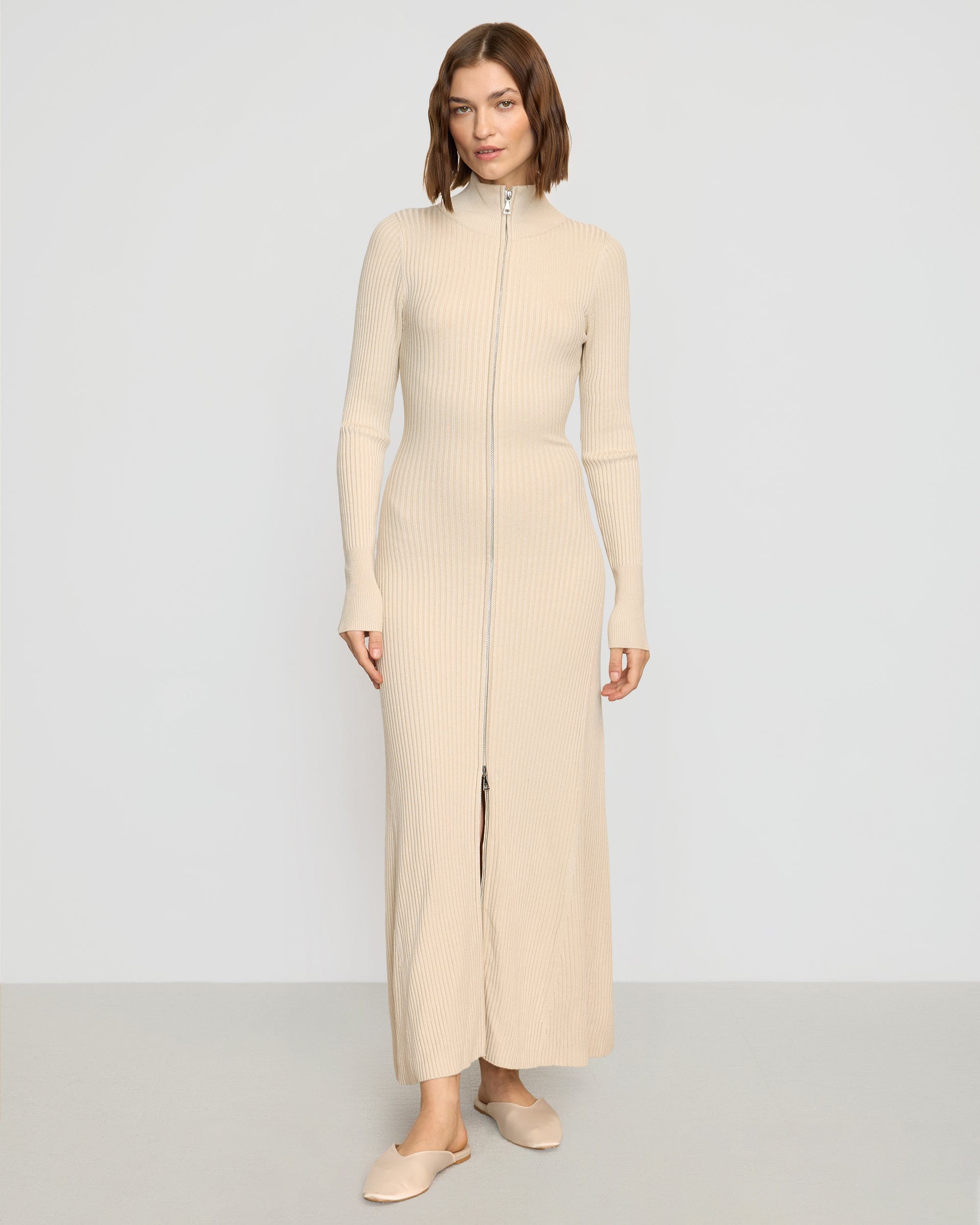 Janne Ribbed Two-Way Zip Sweater Dress - Image 4