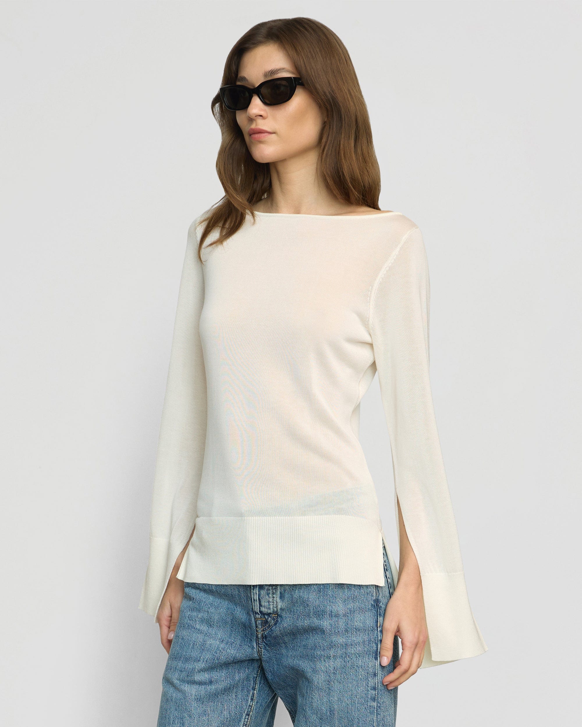 Keegan Semi-Sheer Slit-Neck Knit Top - Image 2