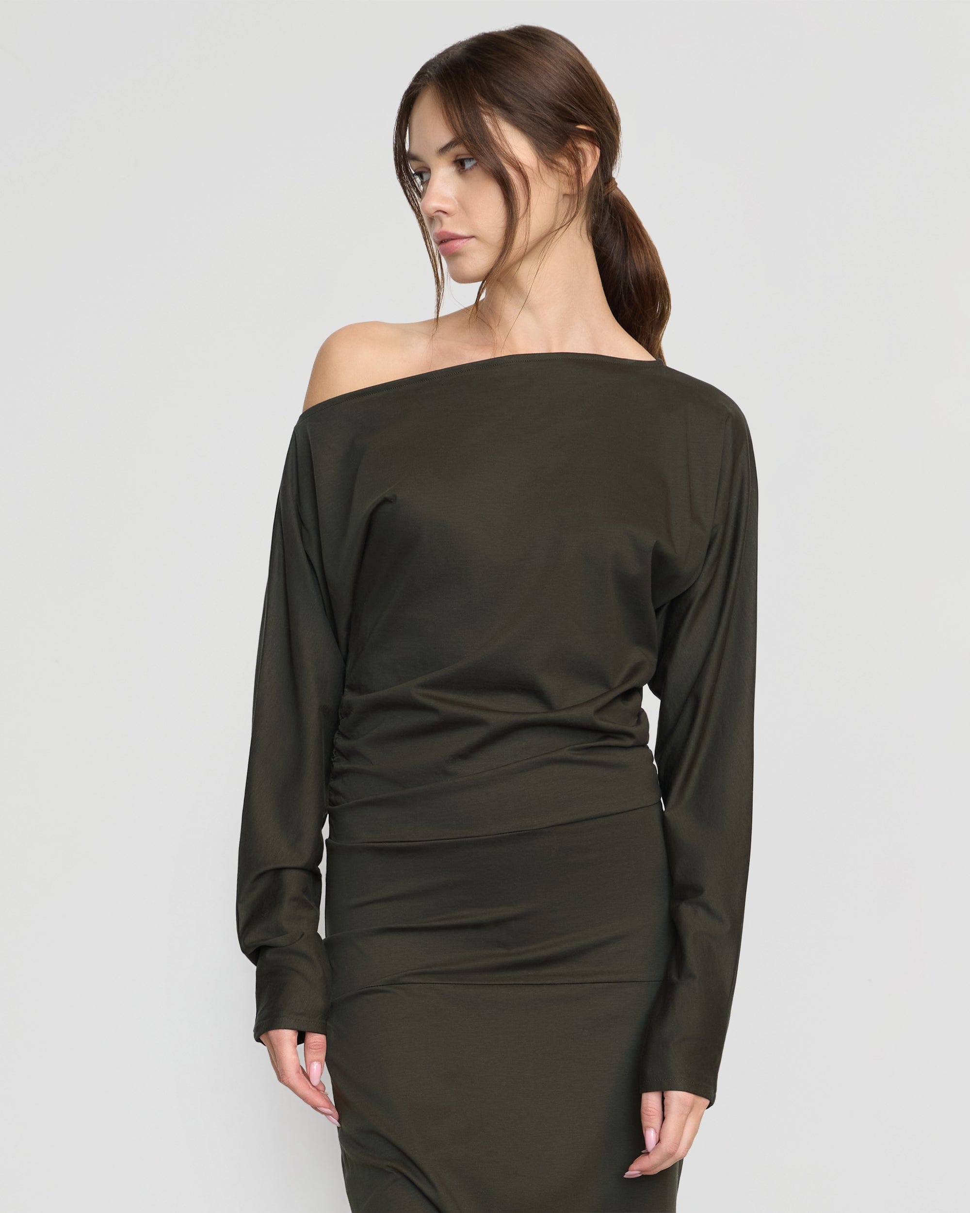 Kezia Off-Shoulder Satin Jersey Dress - Image 3