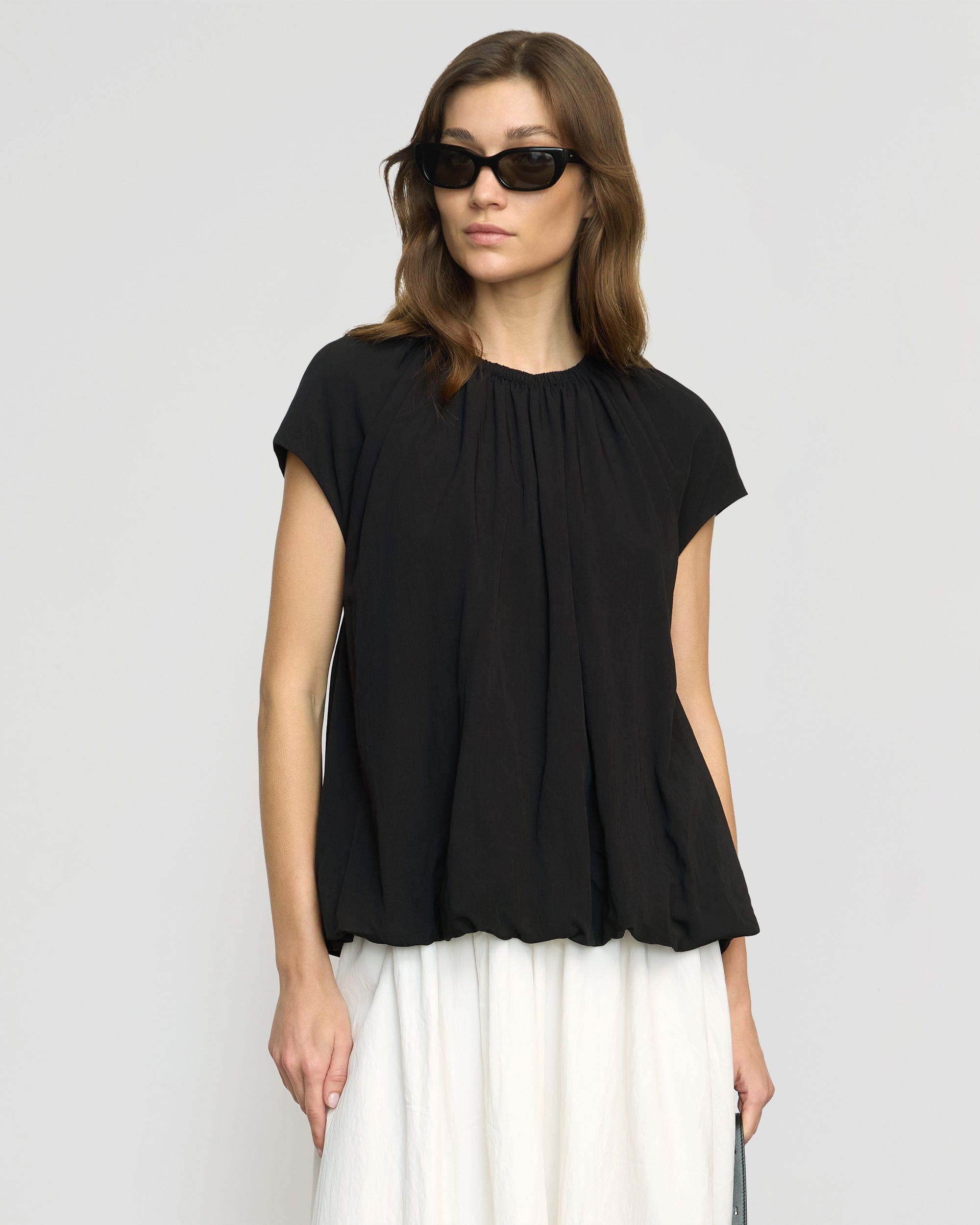 Orinda Shirred-Neck Bubble-Hem Blouse - Image 2