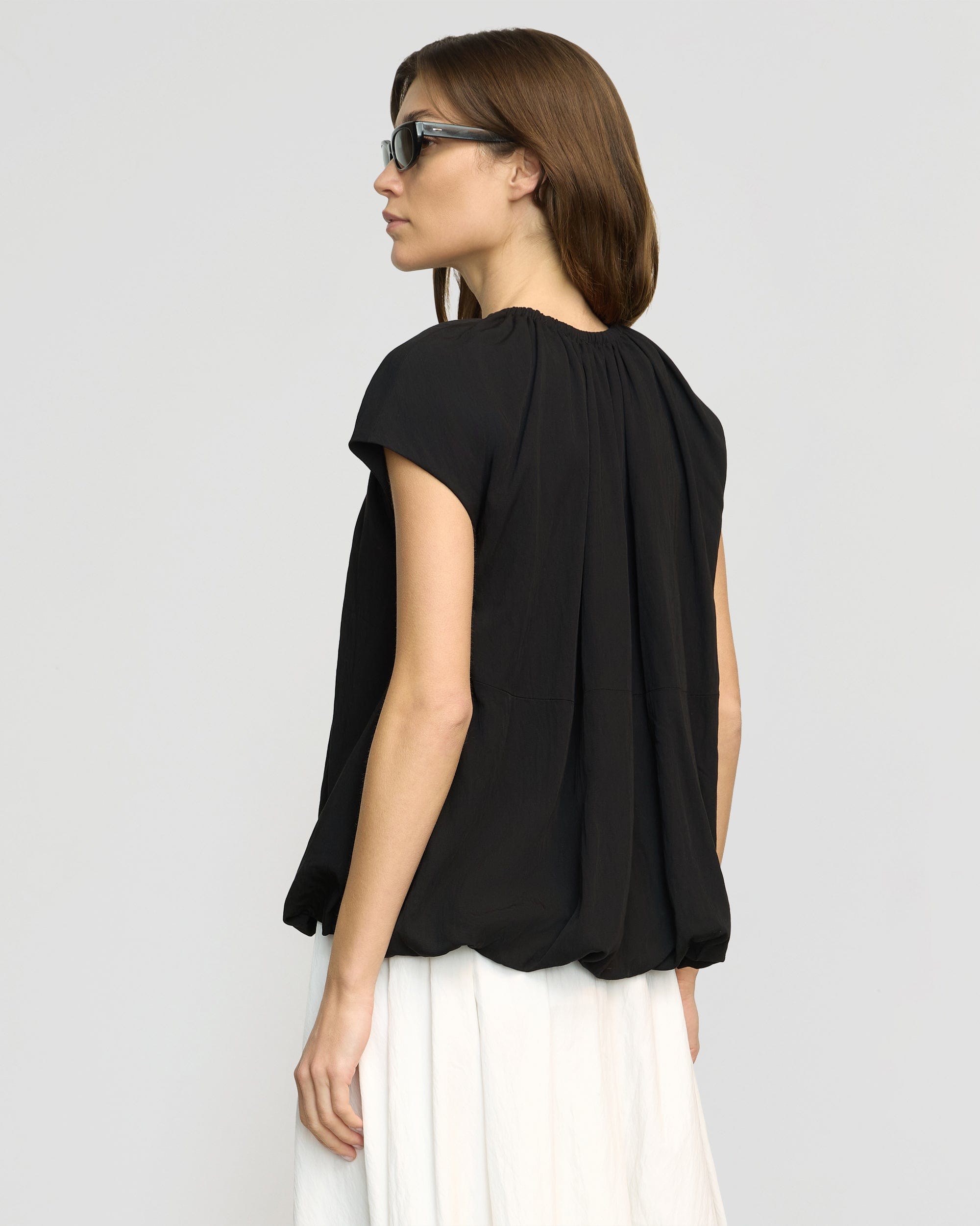 Orinda Shirred-Neck Bubble-Hem Blouse - Image 6