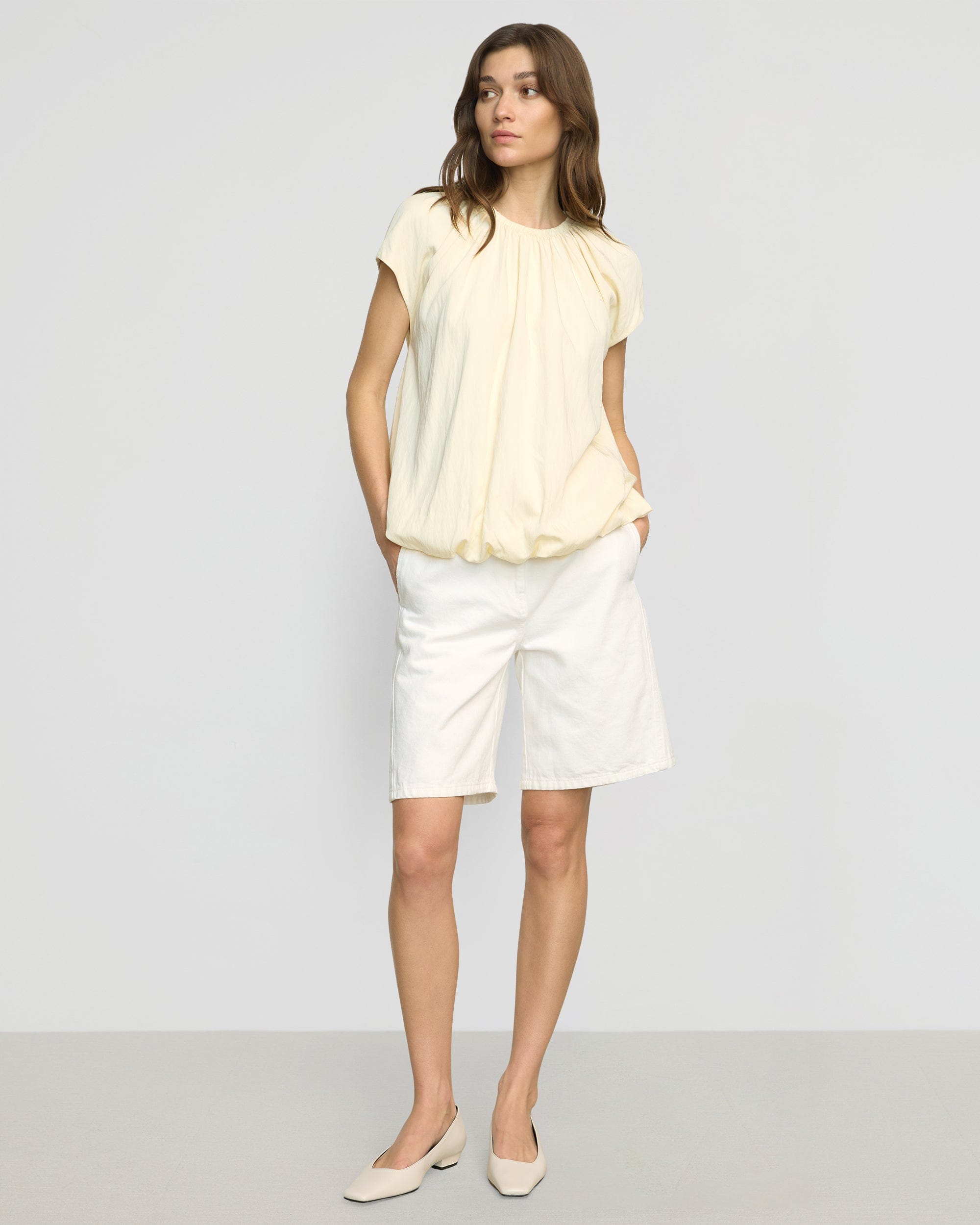 Orinda Shirred-Neck Bubble-Hem Blouse - Image 3