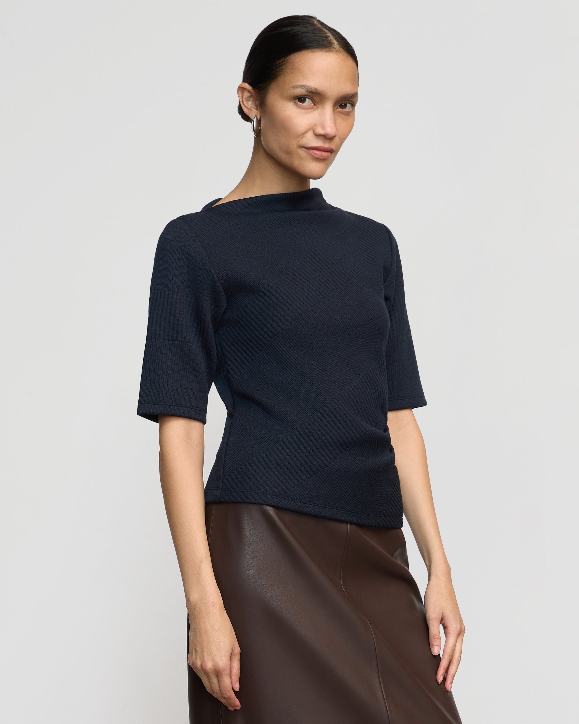 Pauline Ribbed Asymmetric-Neck Top - Image 2