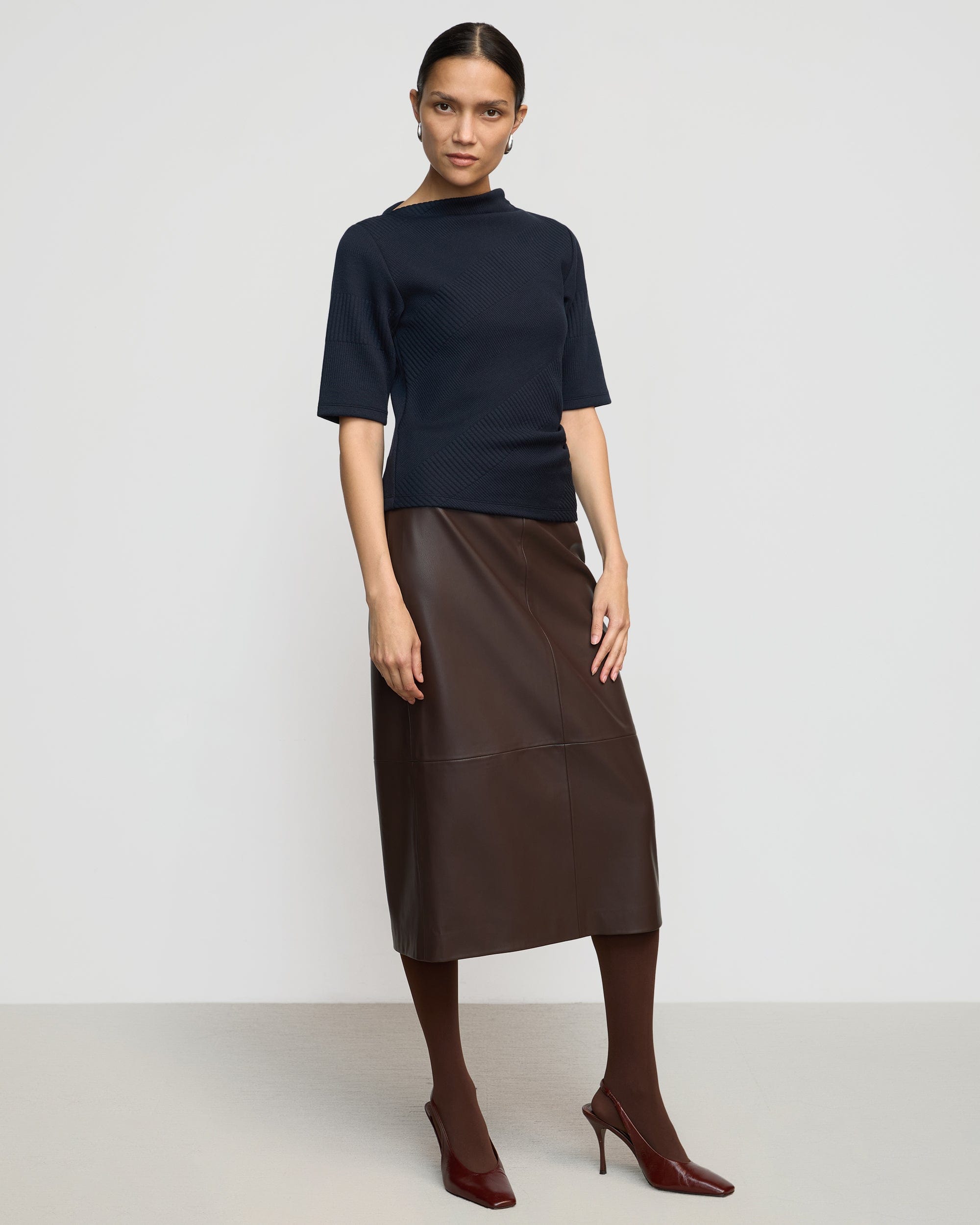 Pauline Ribbed Asymmetric-Neck Top - Image 3