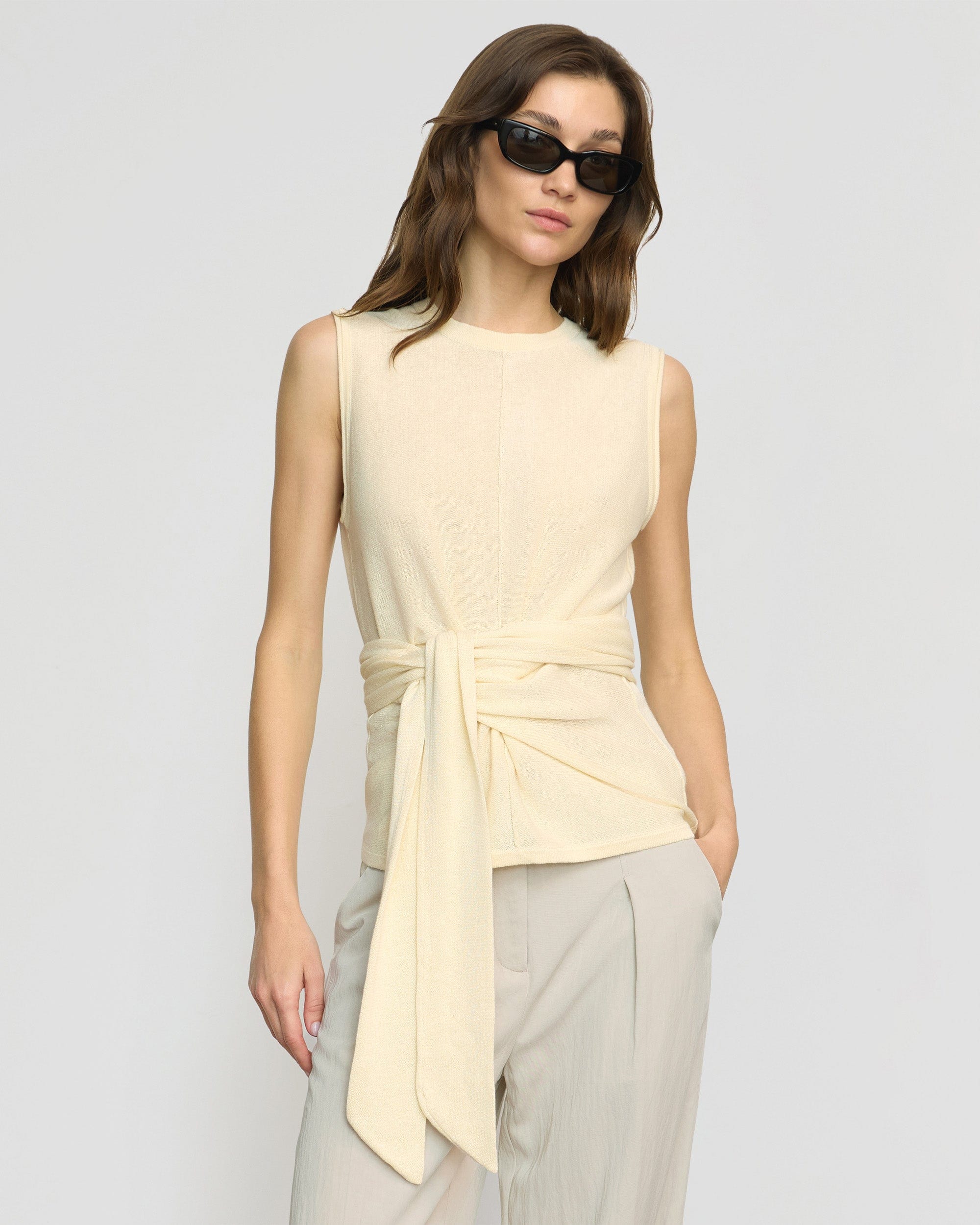 Rois Tie-Front Linen-Cotton Top - Image 2
