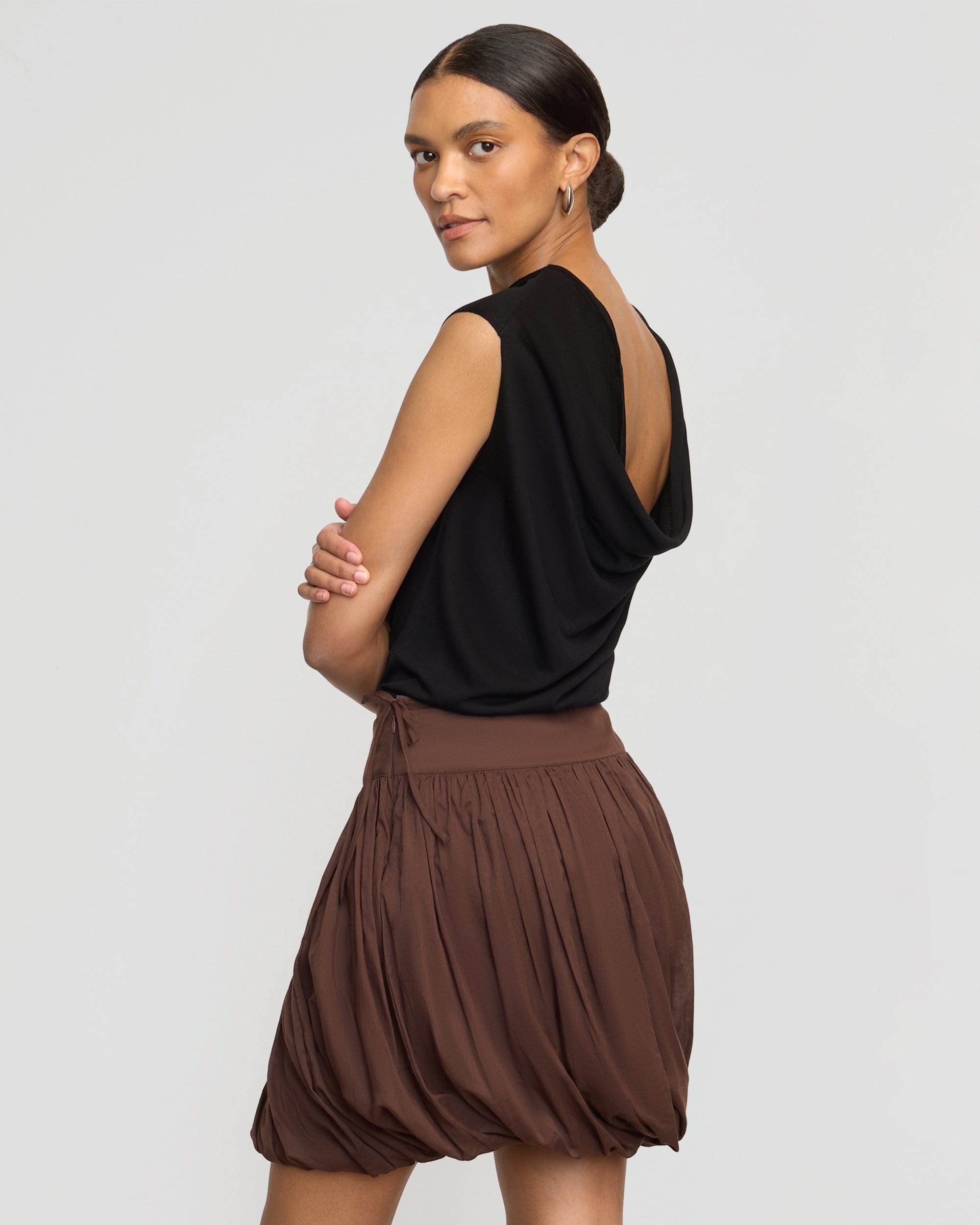 Vallo Semi-Sheer Cowl-Back Knit Blouse - Image 2