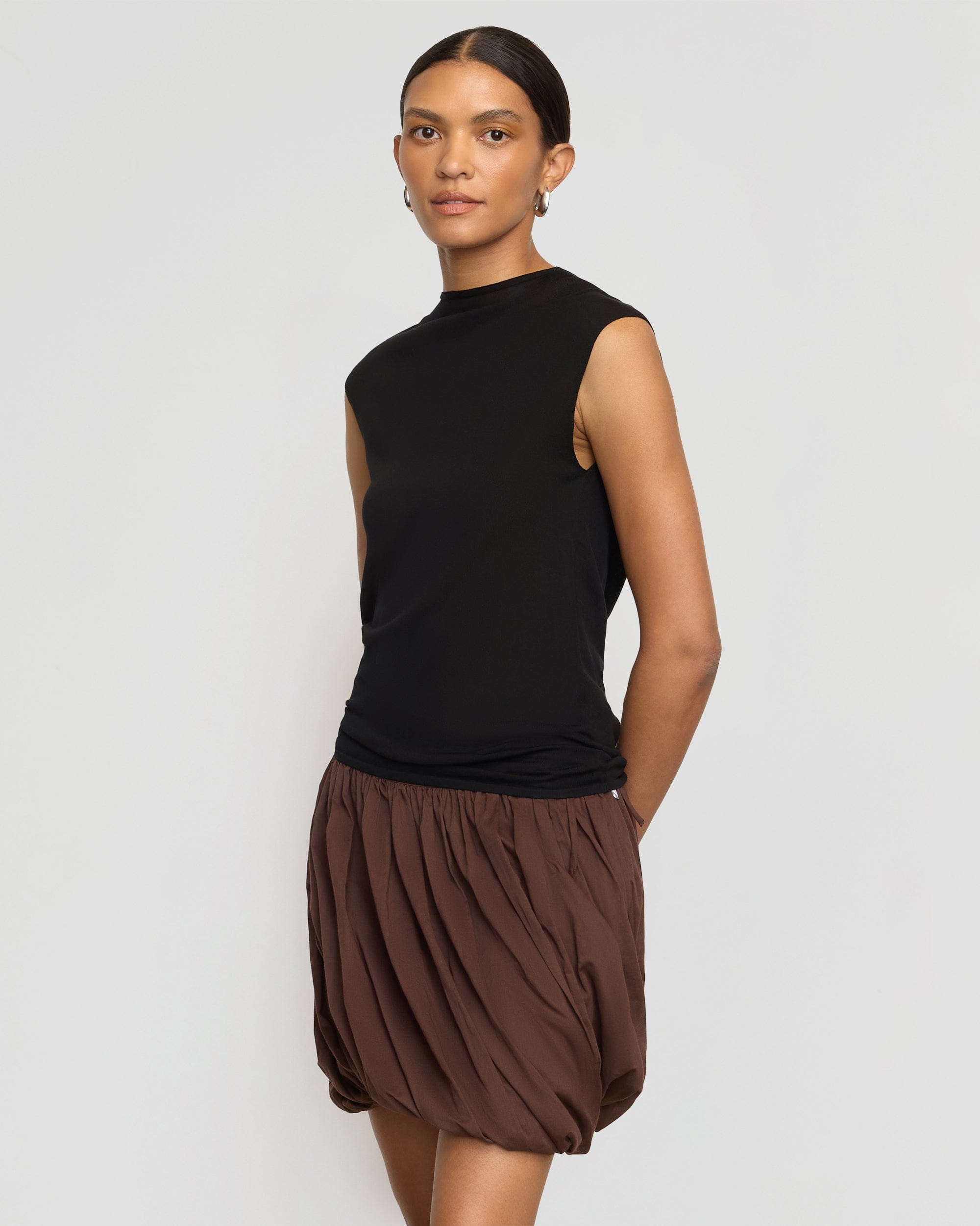 Vallo Semi-Sheer Cowl-Back Knit Blouse - Image 4