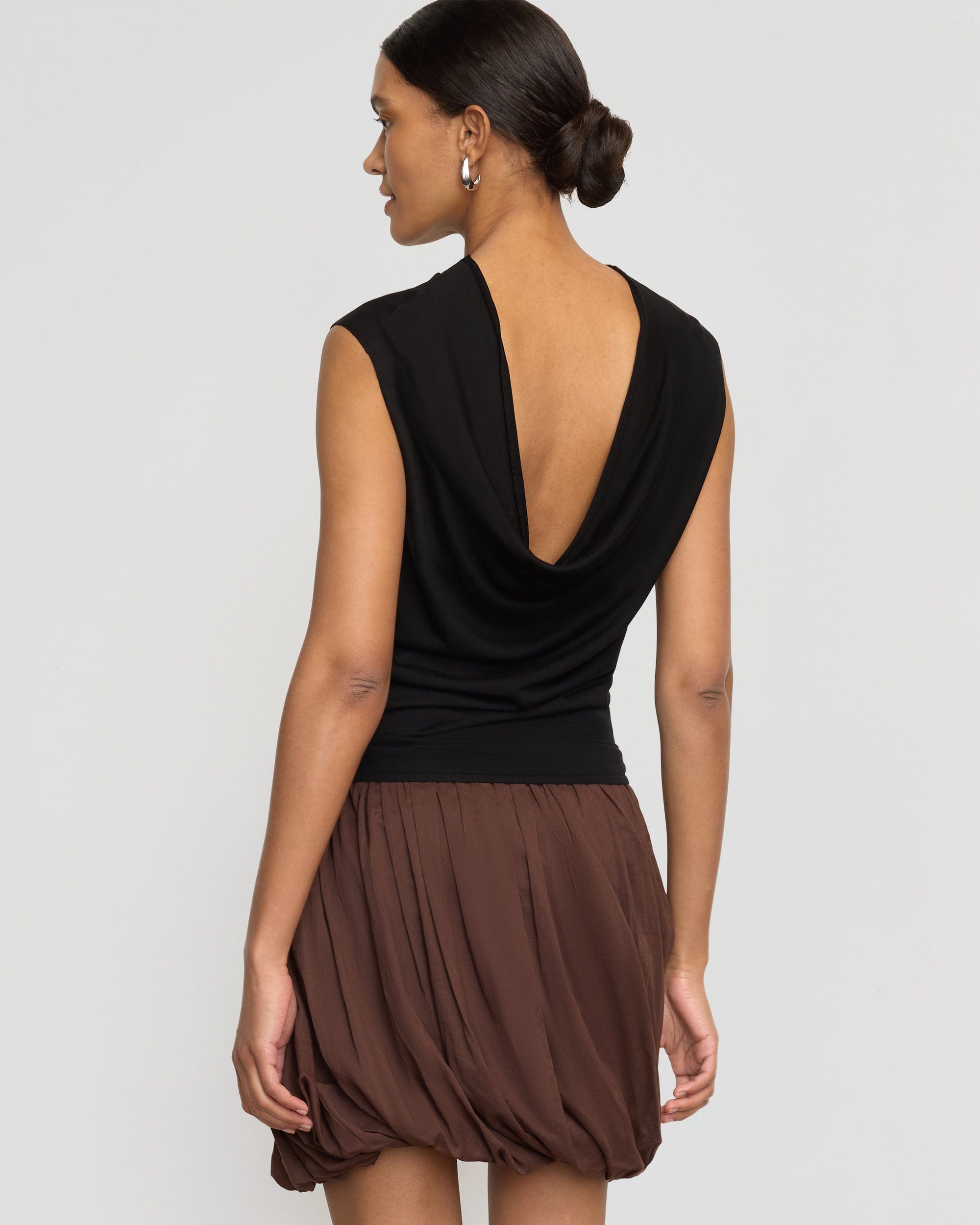 Vallo Semi-Sheer Cowl-Back Knit Blouse - Image 5