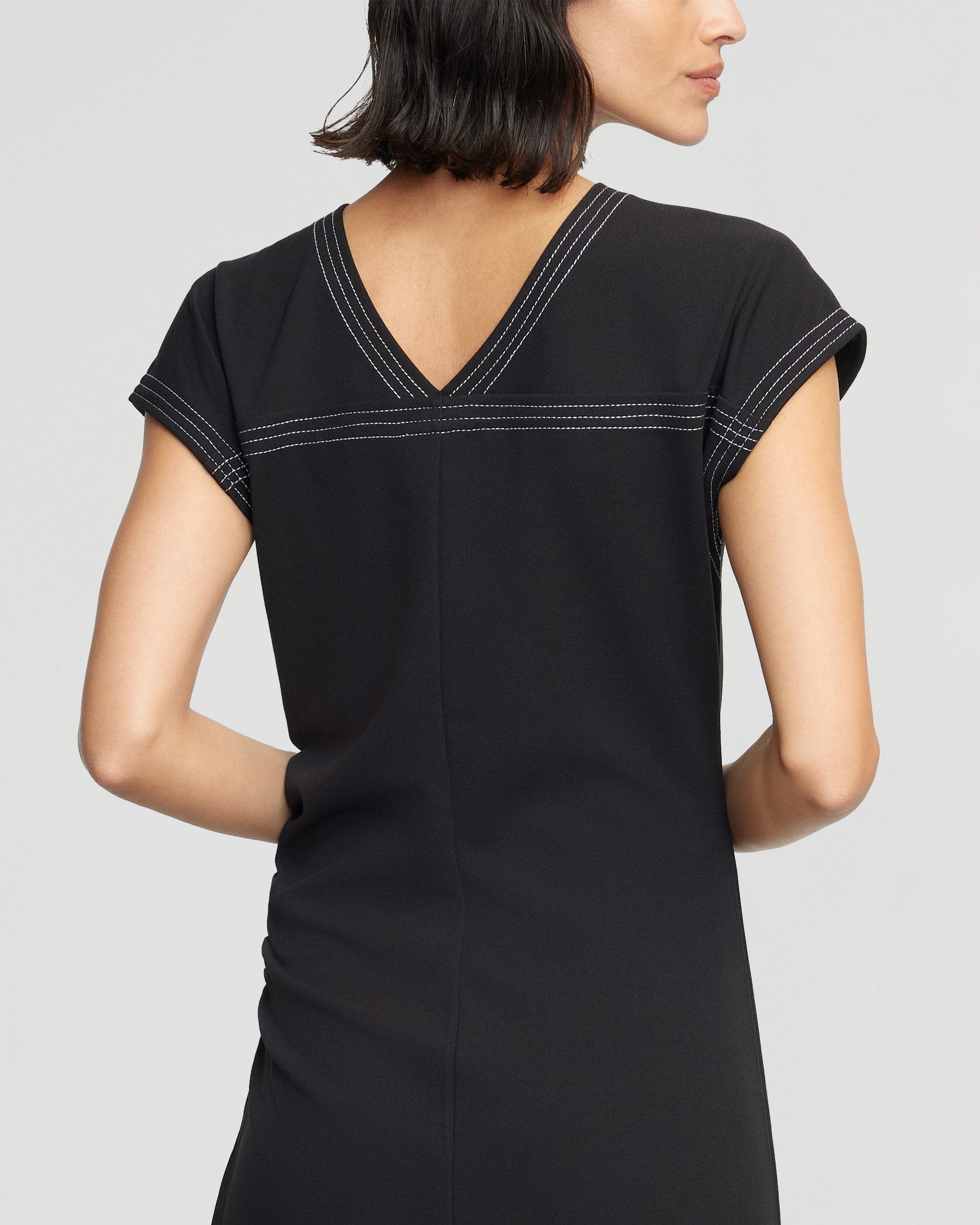 Vela Contrast-Stitch Ruched-Waist Dress (Petite) - Image 3