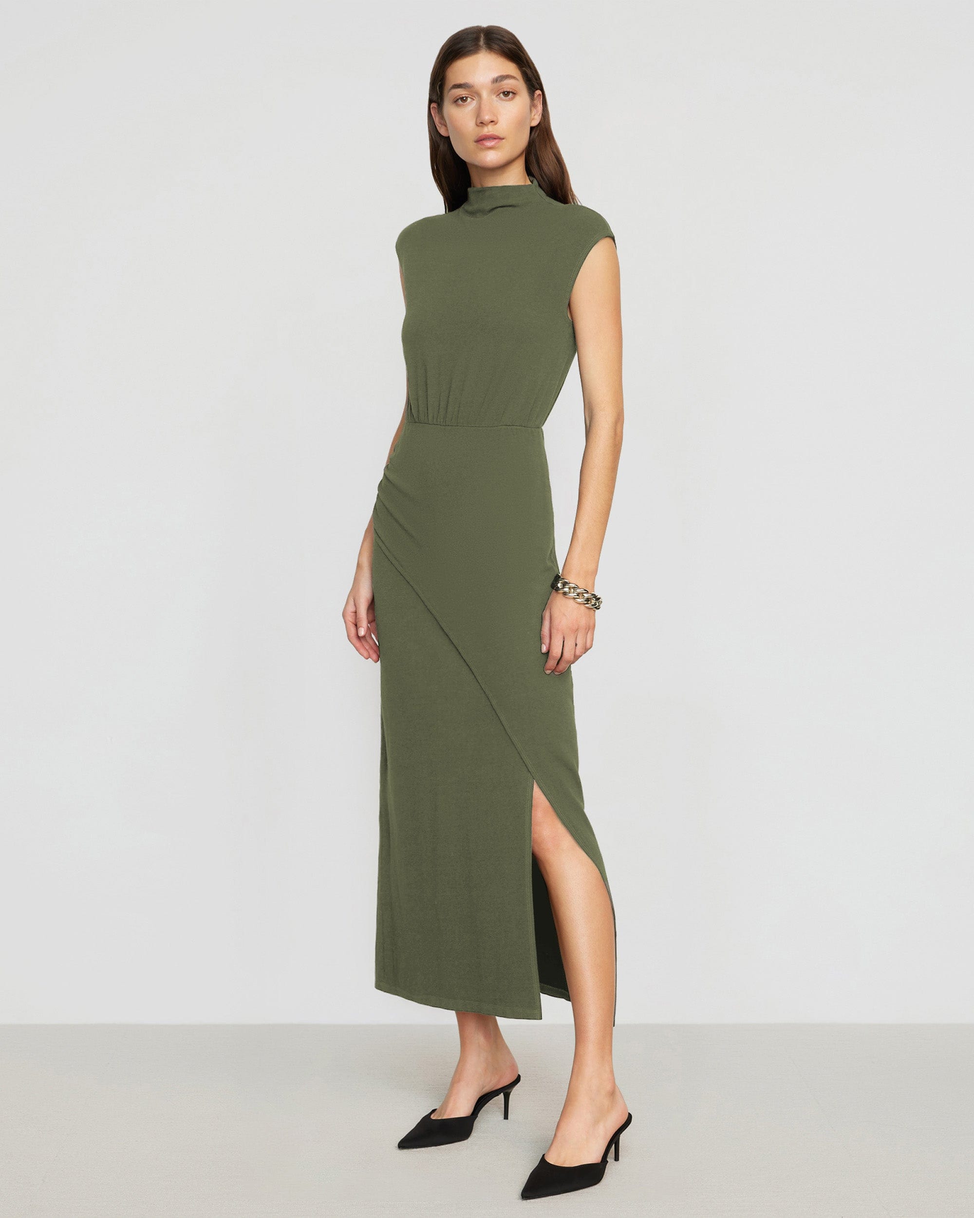 Yimei Mock-Neck Side-Slit Dress - Image 2