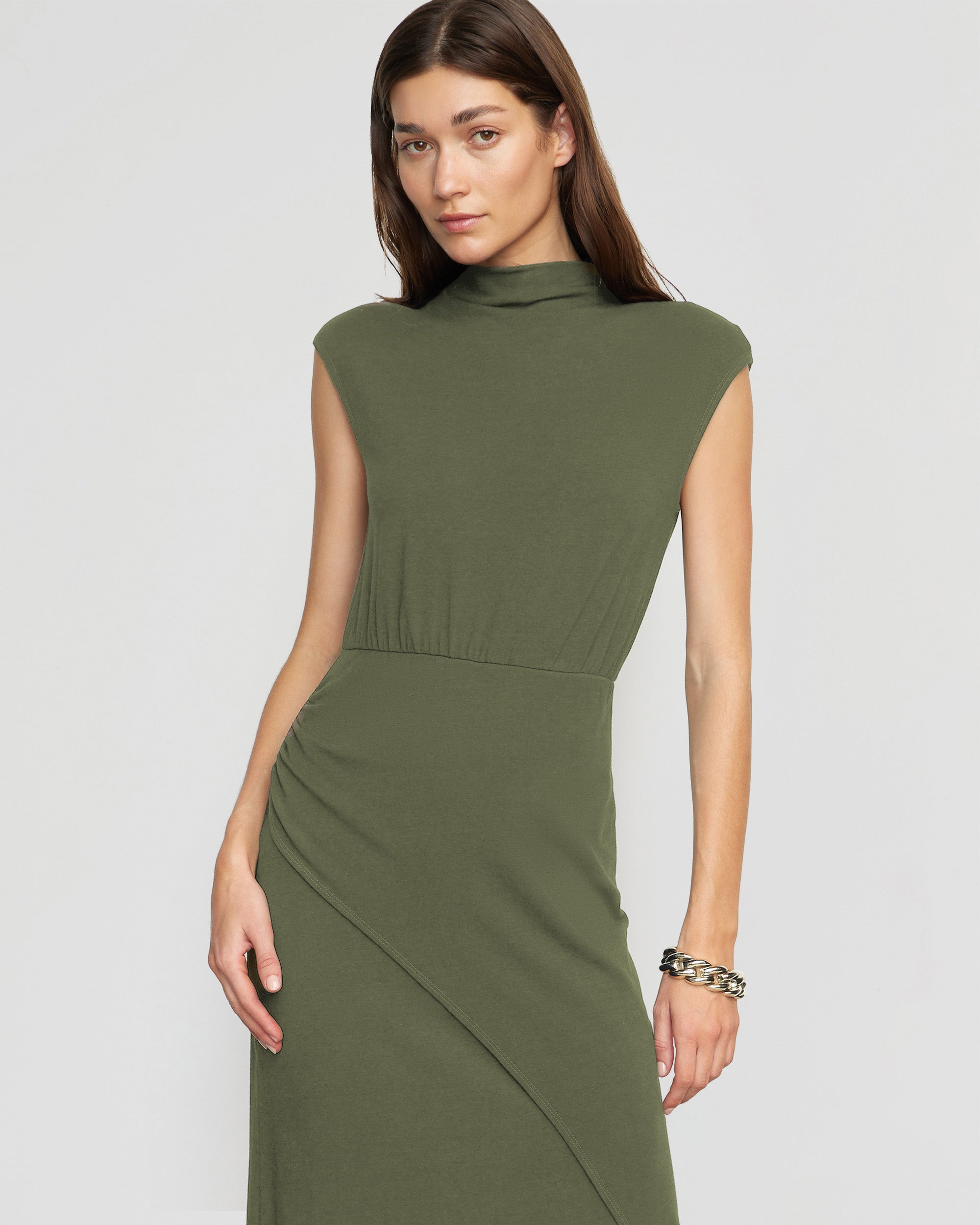 Yimei Mock-Neck Side-Slit Dress - Image 3