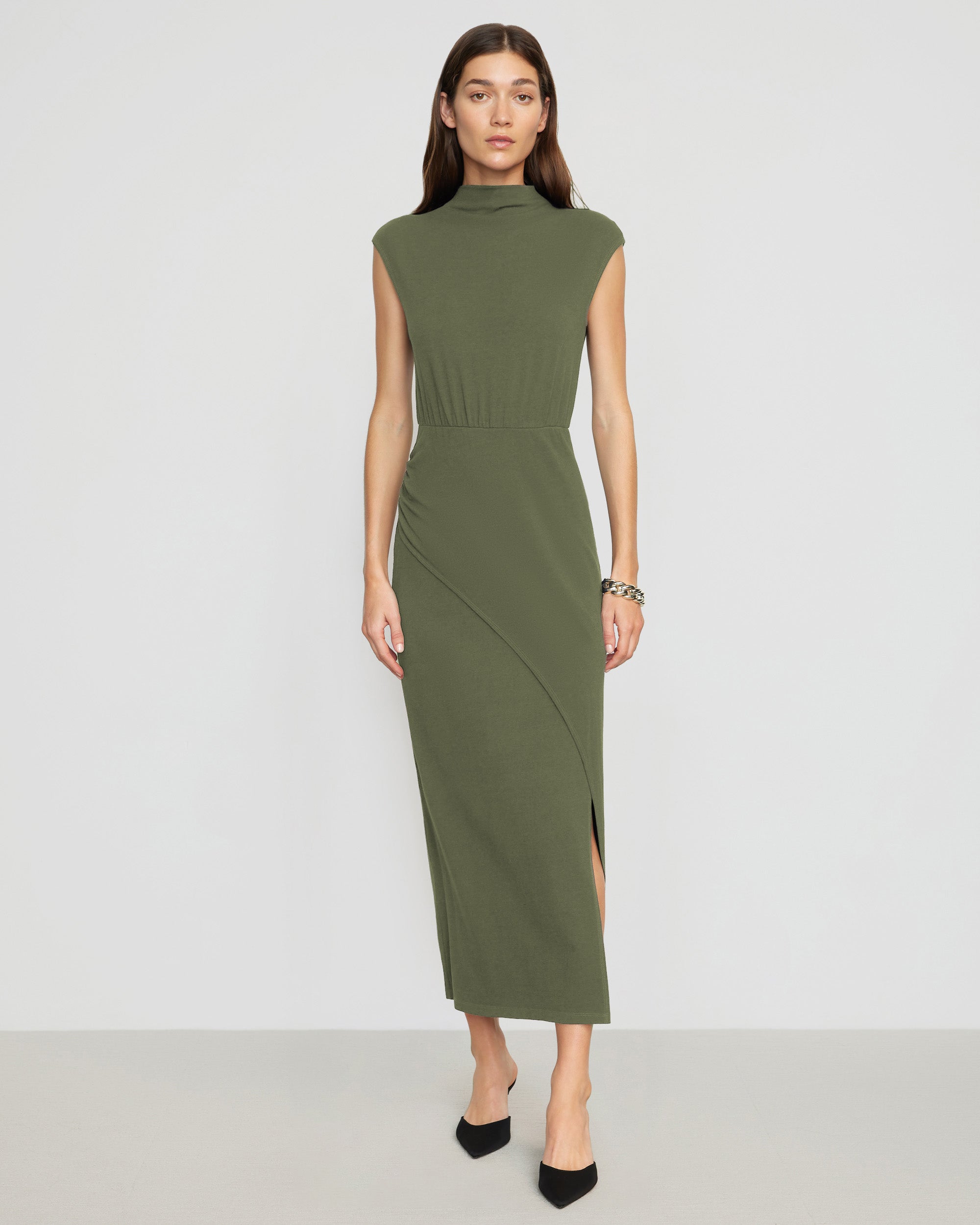 Yimei Mock-Neck Side-Slit Dress - Image 4