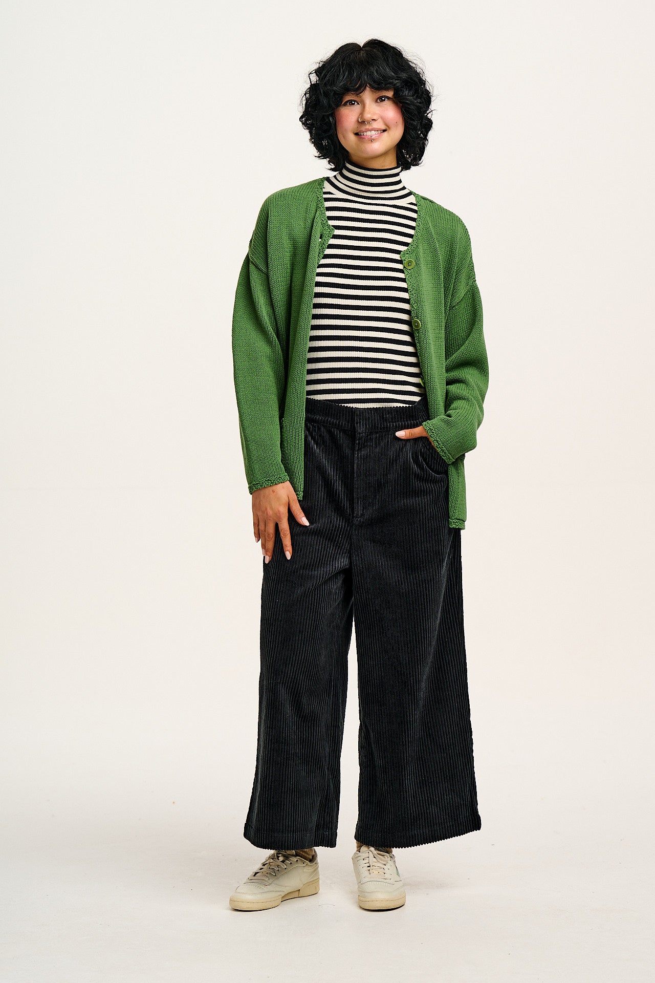 Aiden - Roll Neck Knitted Cotton Top in Black & White Stripe - Image 8