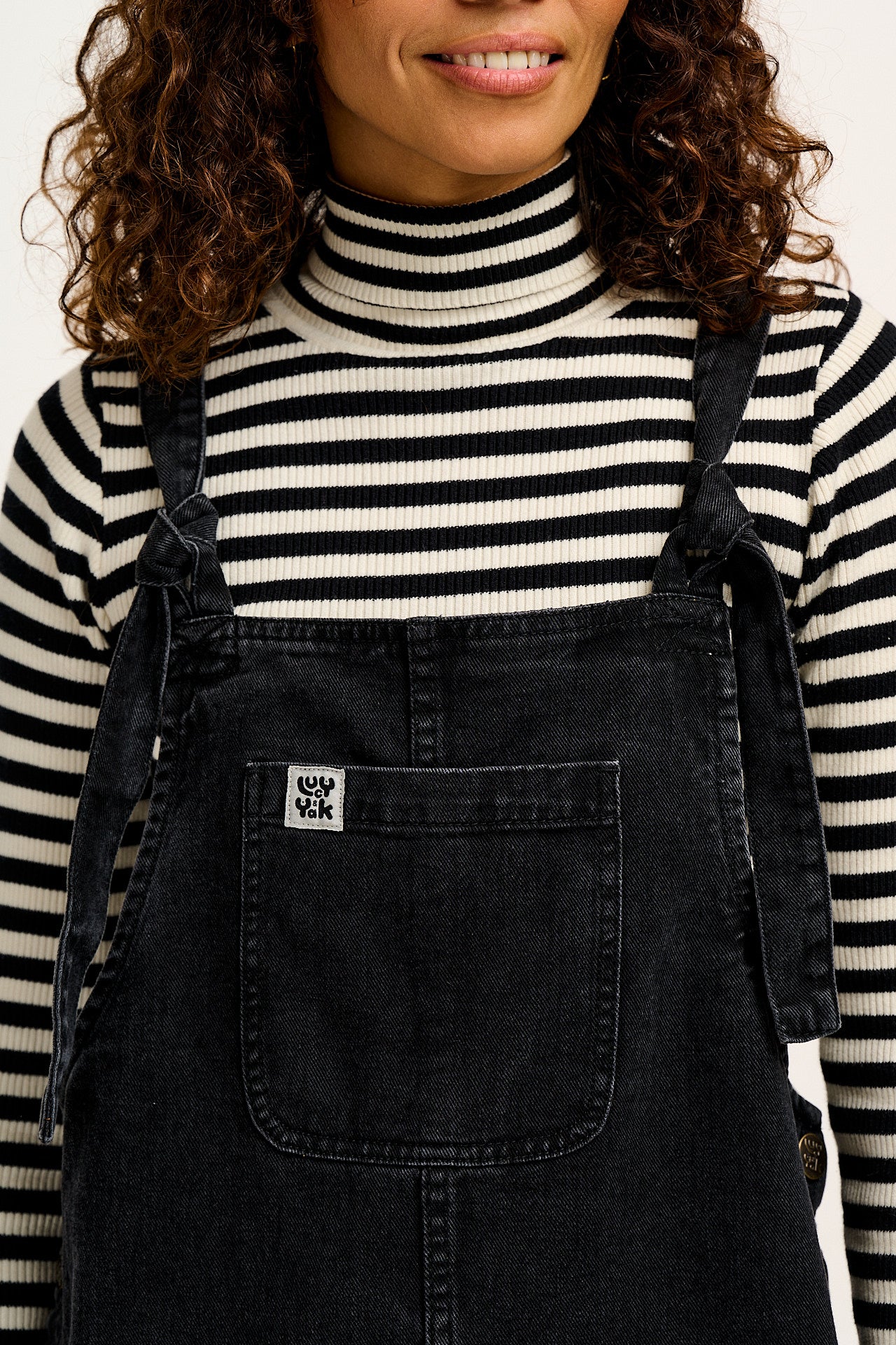 Aiden - Roll Neck Knitted Cotton Top in Black & White Stripe - Image 6