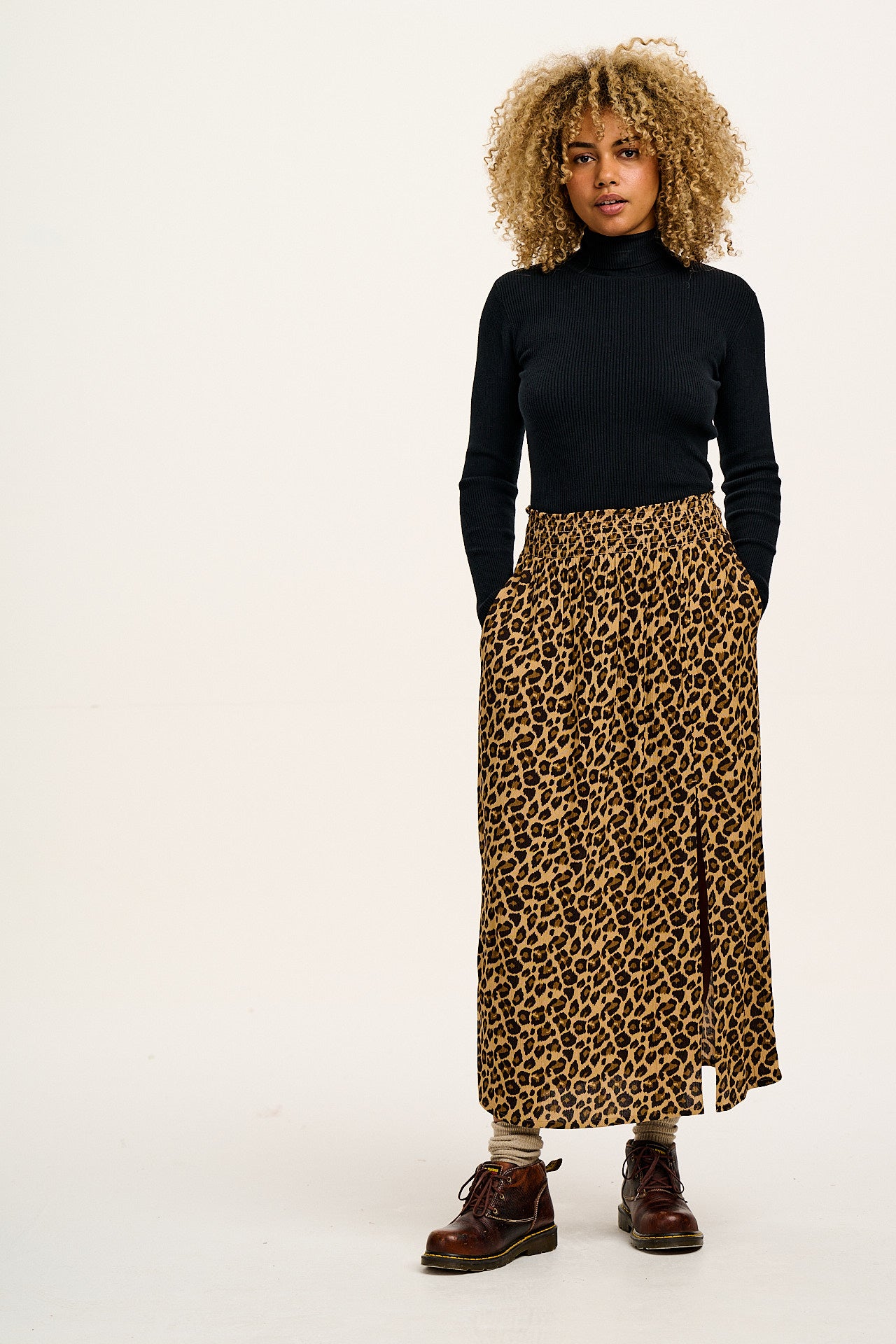 Aiden - Roll Neck Knitted Cotton Top in Black - Image 12