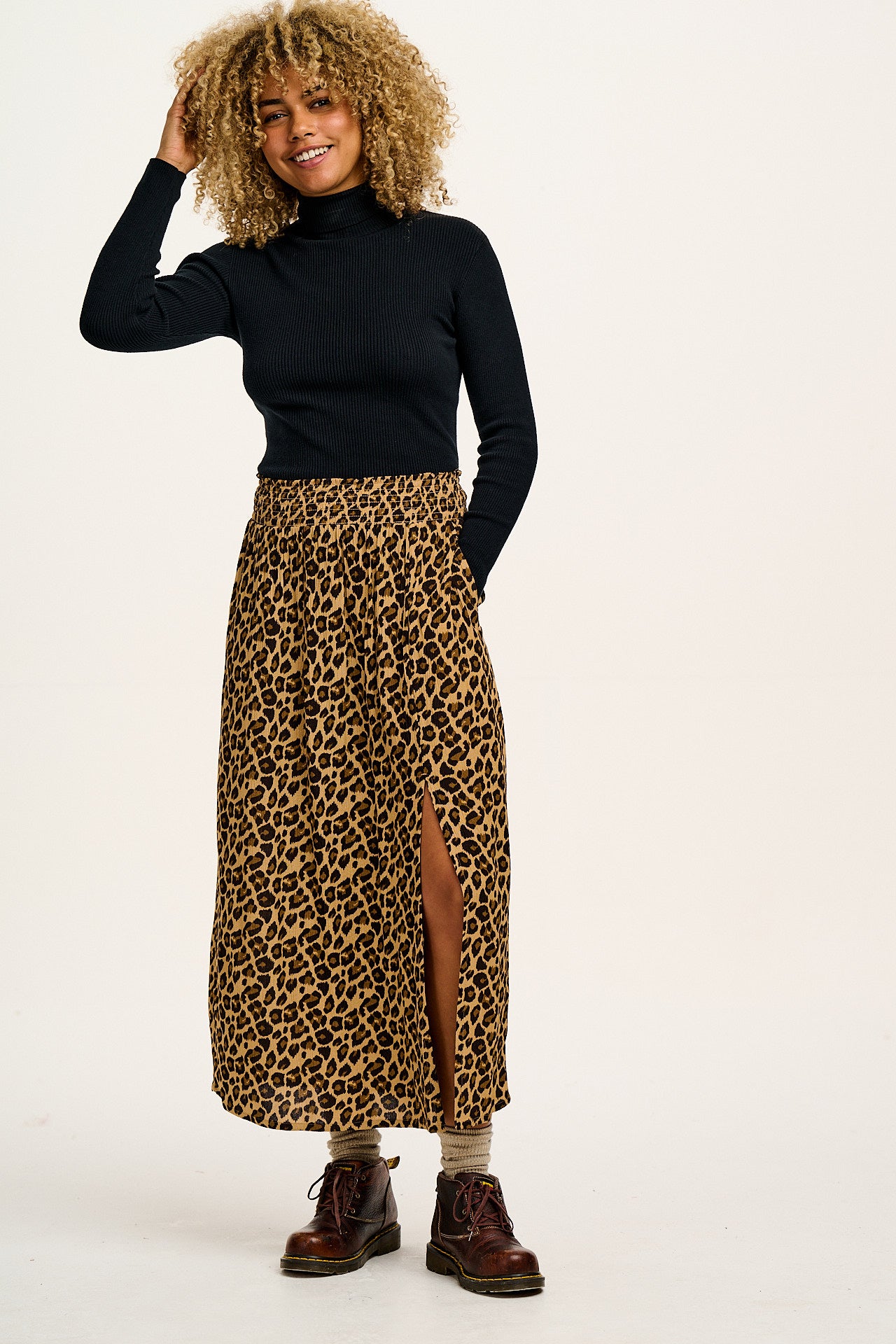 Aiden - Roll Neck Knitted Cotton Top in Black - Image 6