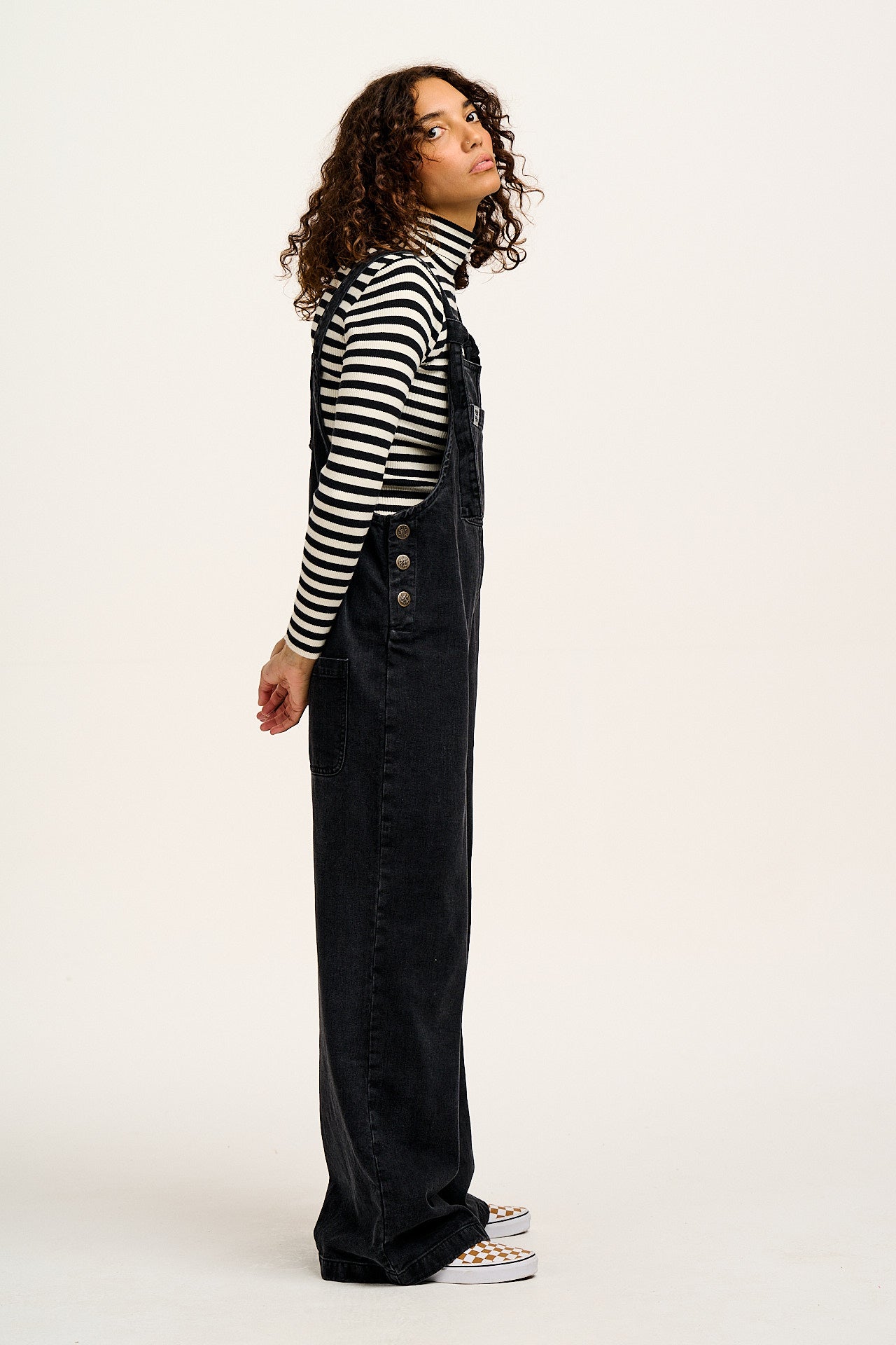 Aiden - Roll Neck Knitted Cotton Top in Black & White Stripe - Image 13