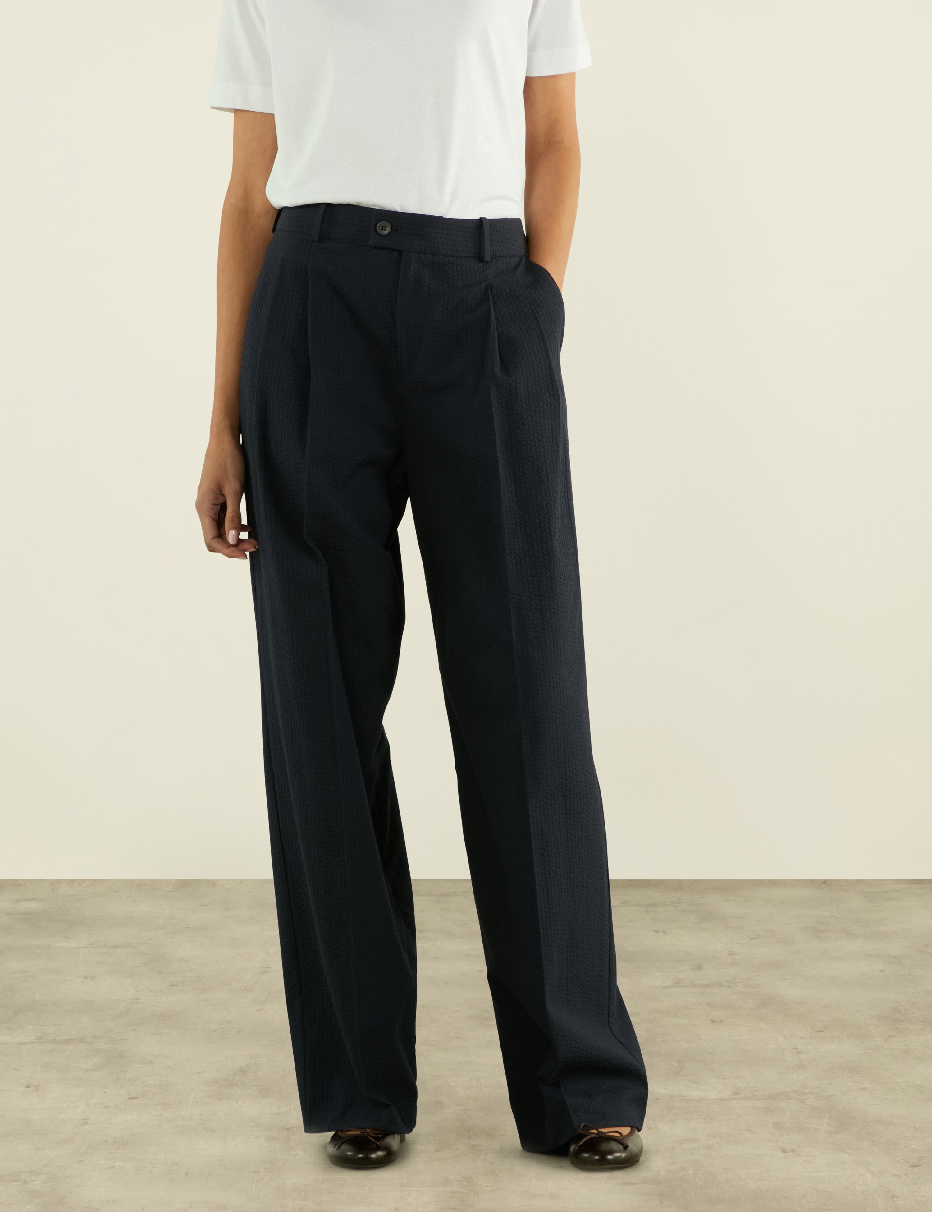 Rampling Trouser: Seersucker, Navy Blue - Image 3