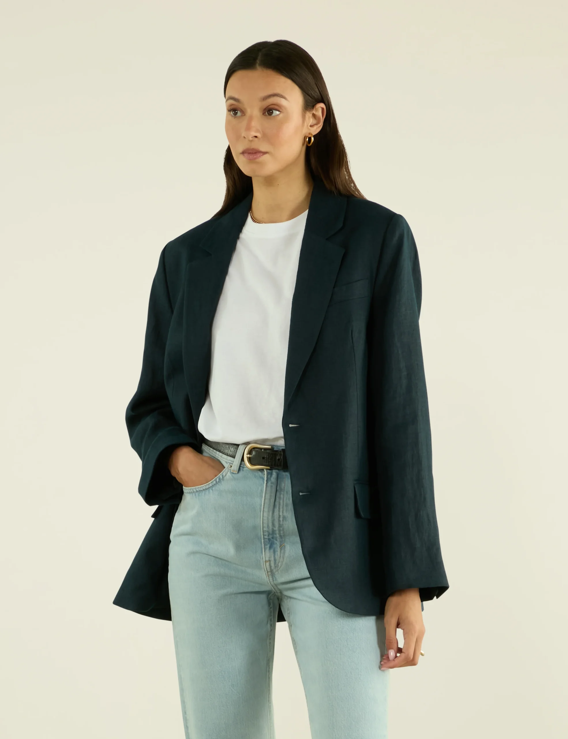 Hutton Blazer: Linen, Navy Blue - Image 3