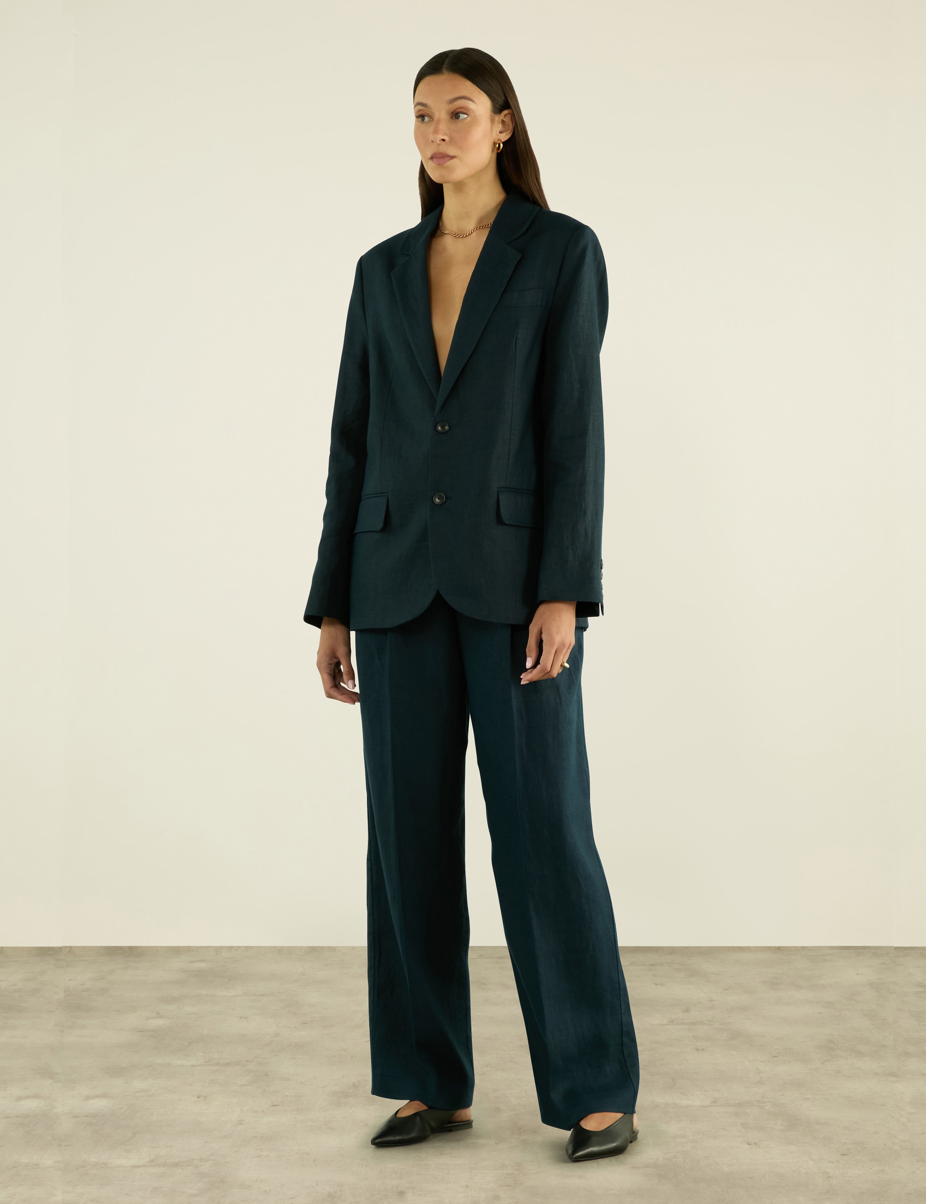 Rampling Trouser: Linen, Navy Blue - Image 2