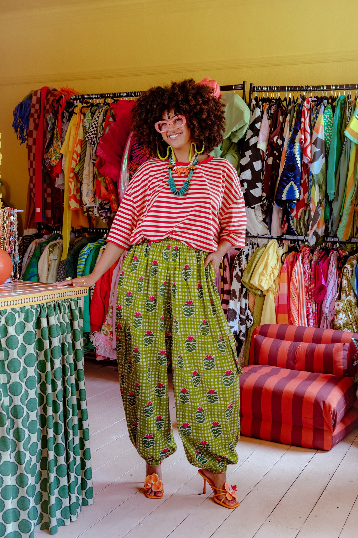 Benny - Oversized Cotton Tee in Red Stripe - Image 2
