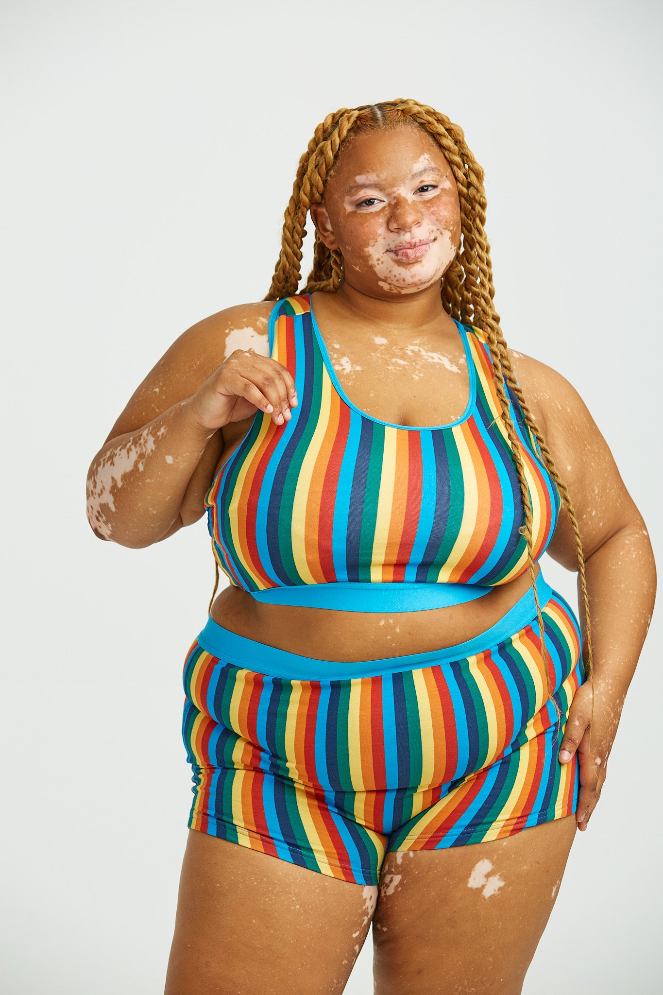 Iona - Racer Back Cotton & Bamboo Crop Top in Rainbow Stripe - Image 4