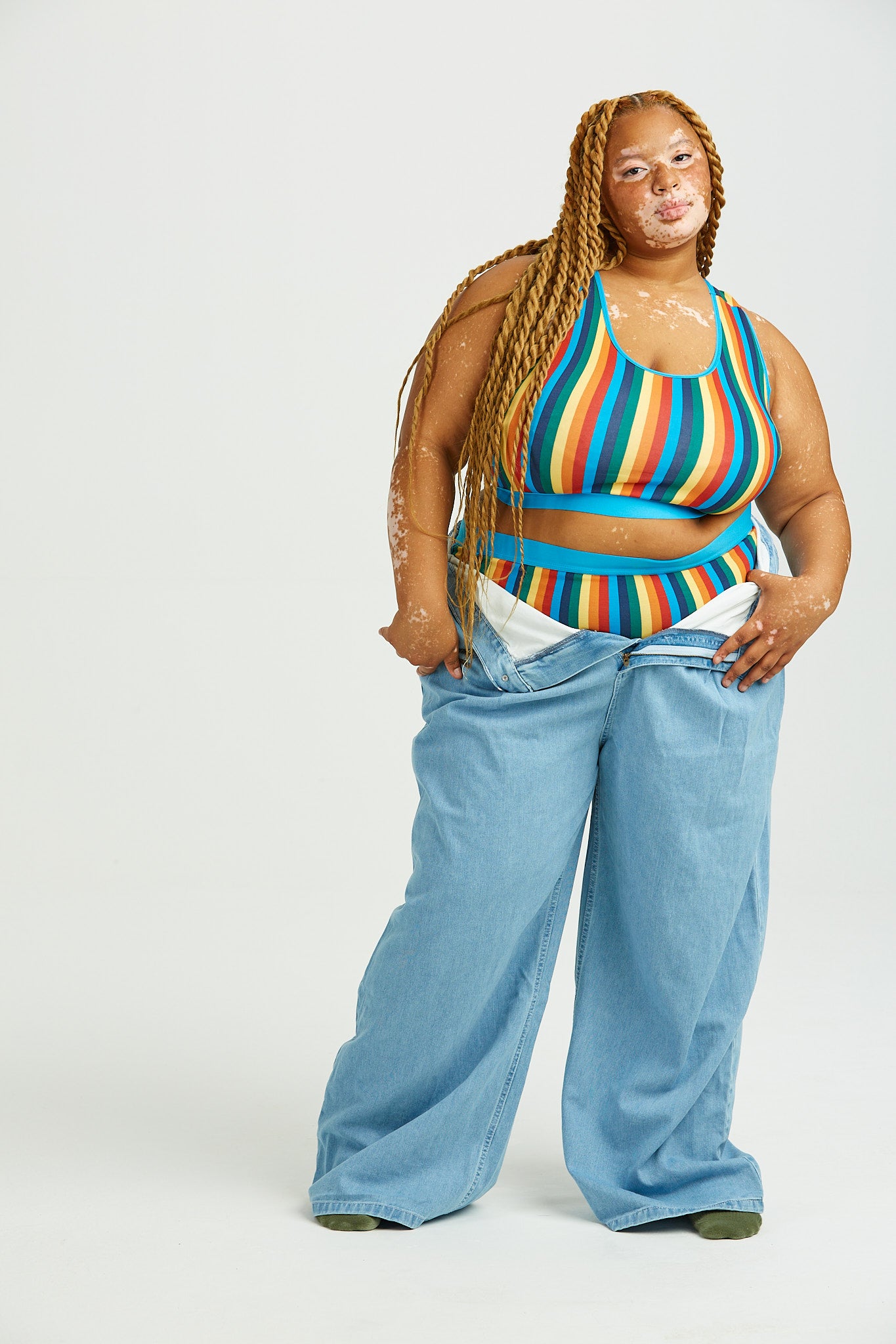 Iona - Racer Back Cotton & Bamboo Crop Top in Rainbow Stripe - Image 6