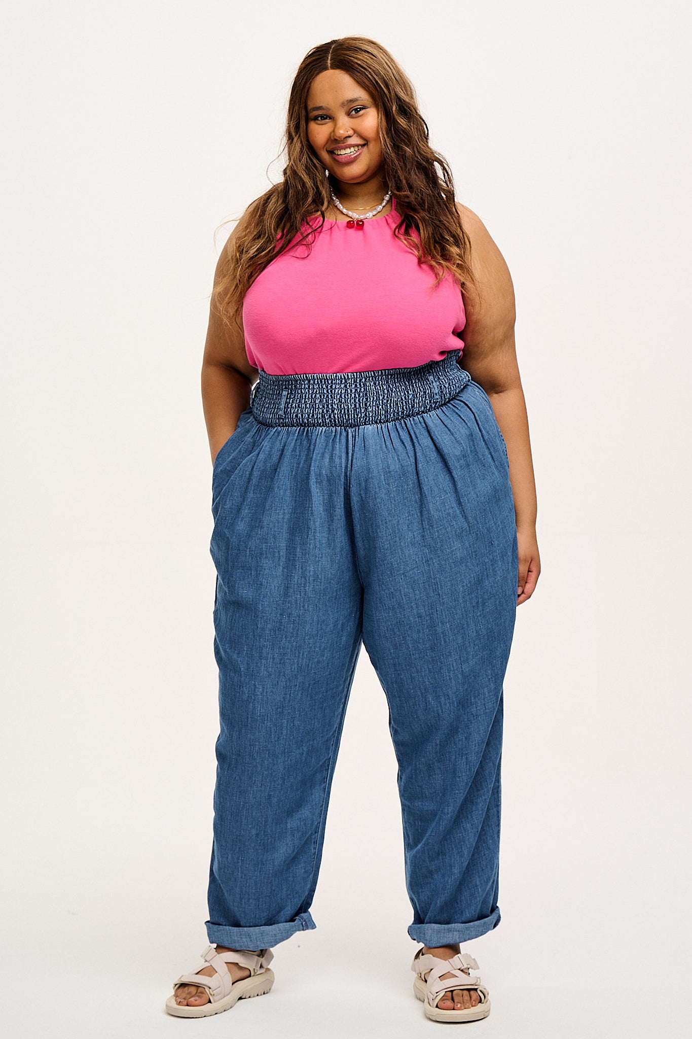 Alexa - Cotton & Hemp Trousers in Mid Wash Blue - Image 11