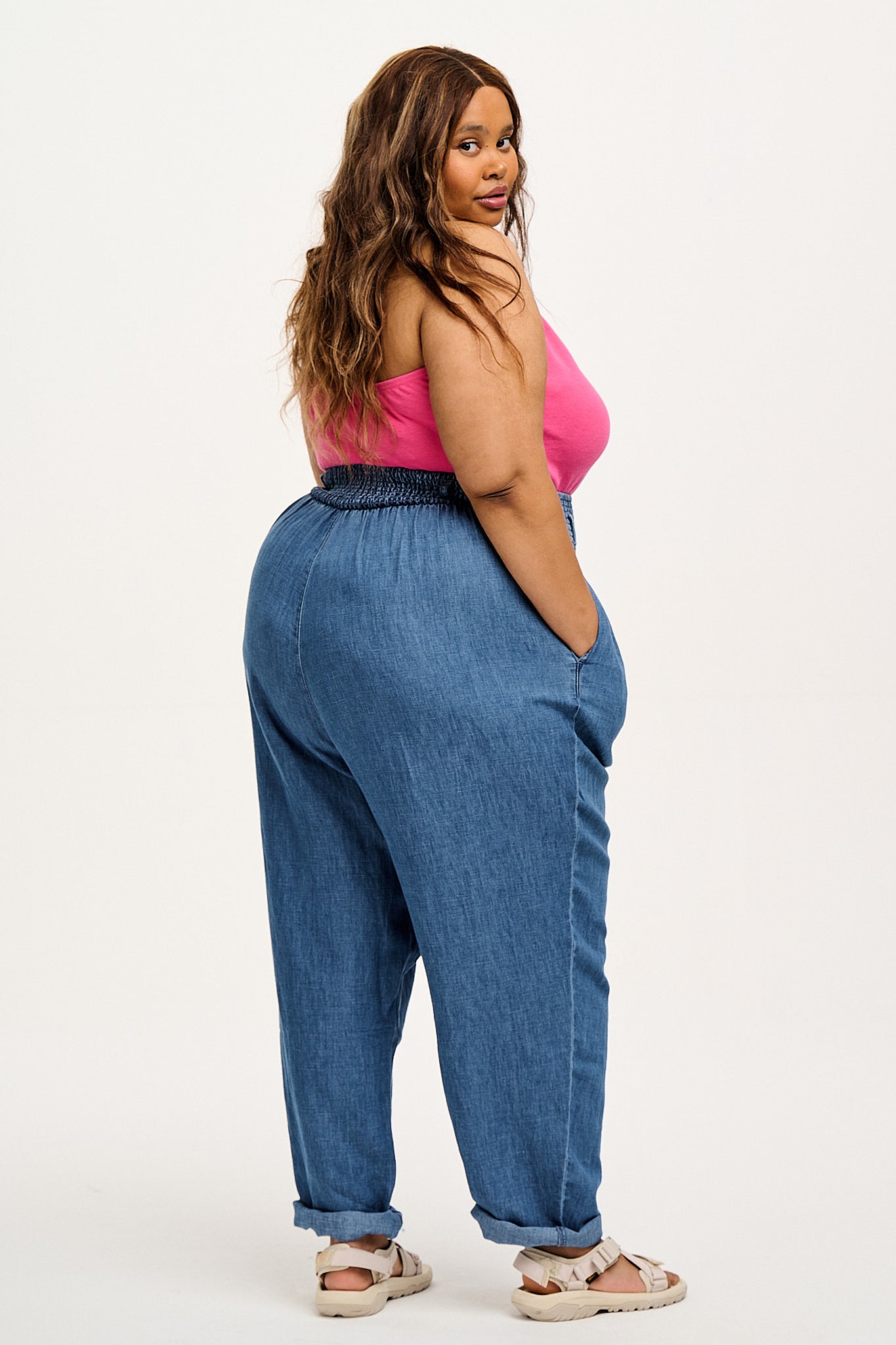 Alexa - Cotton & Hemp Trousers in Mid Wash Blue - Image 12