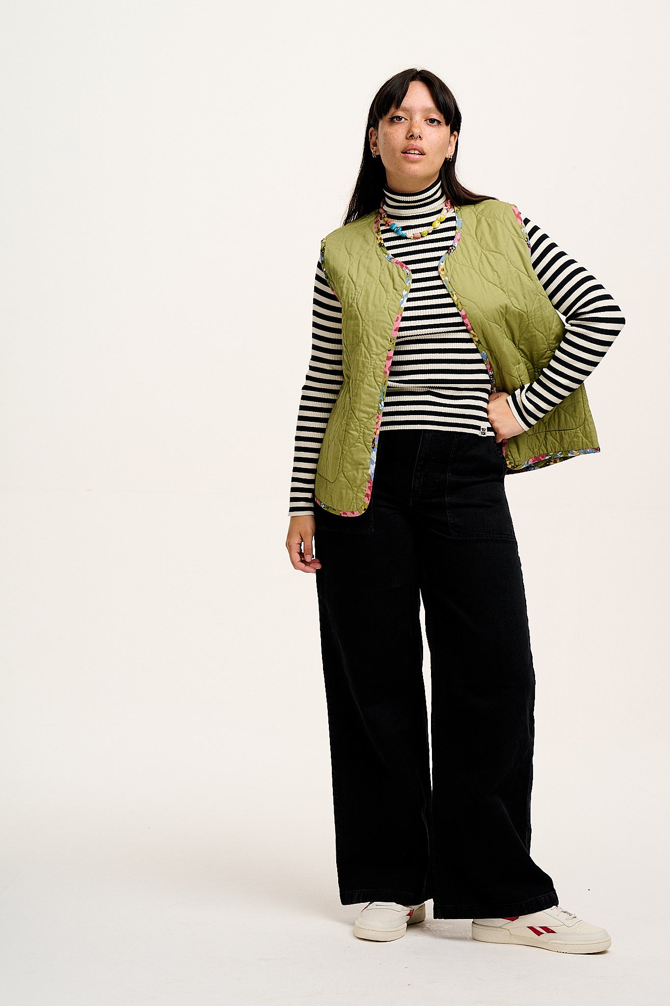 Aiden - Roll Neck Knitted Cotton Top in Black & White Stripe - Image 5
