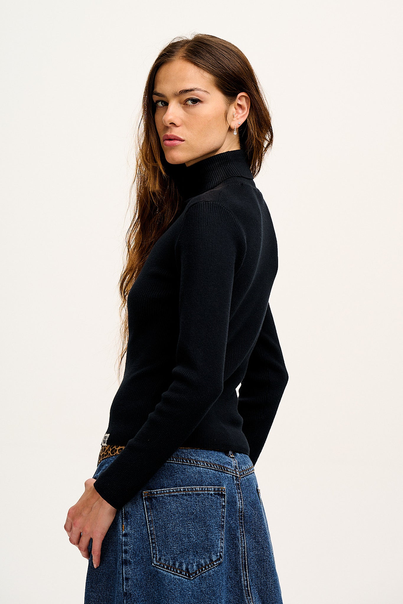 Aiden - Roll Neck Knitted Cotton Top in Black - Image 5