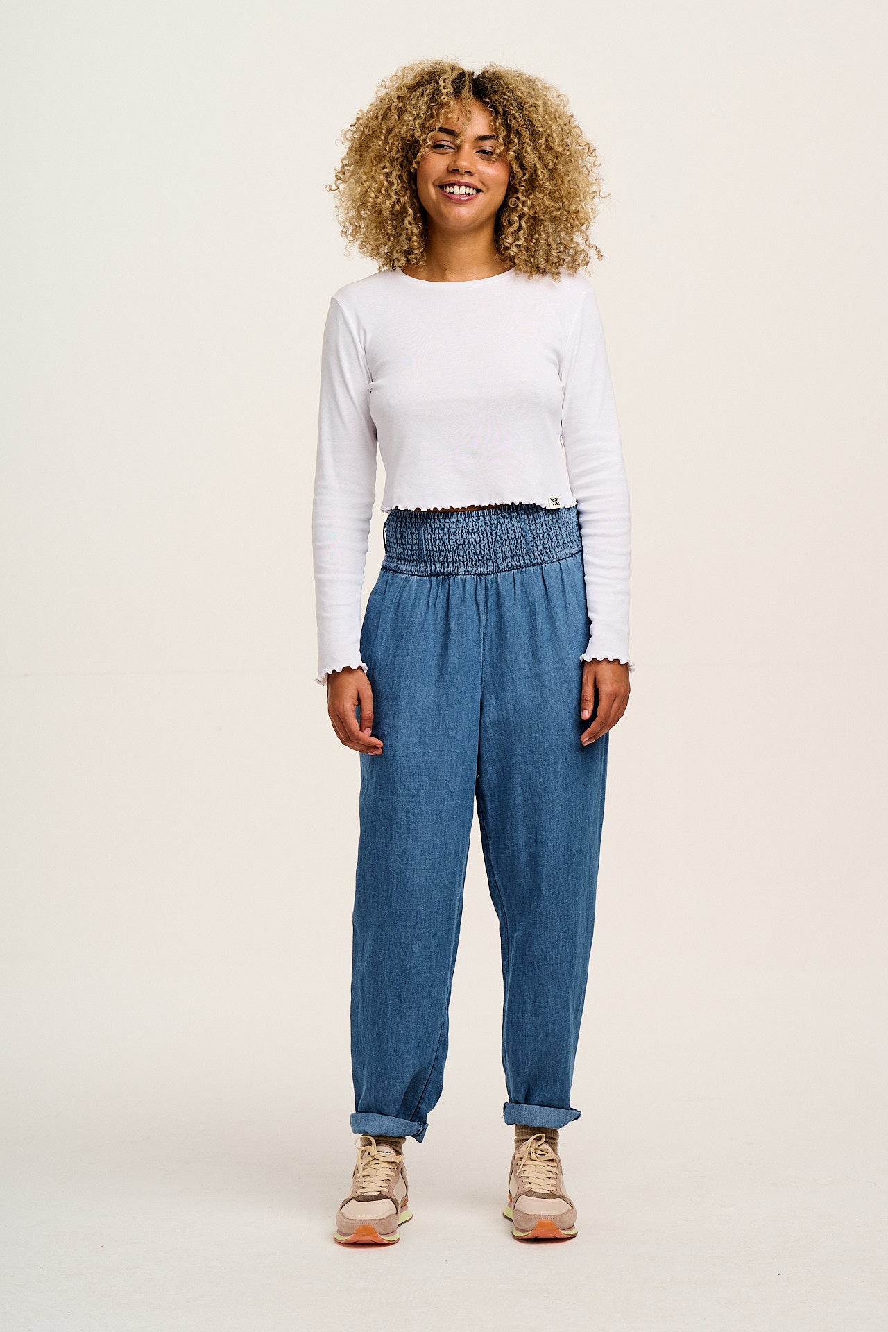 Alexa - Cotton & Hemp Trousers in Mid Wash Blue - Image 9