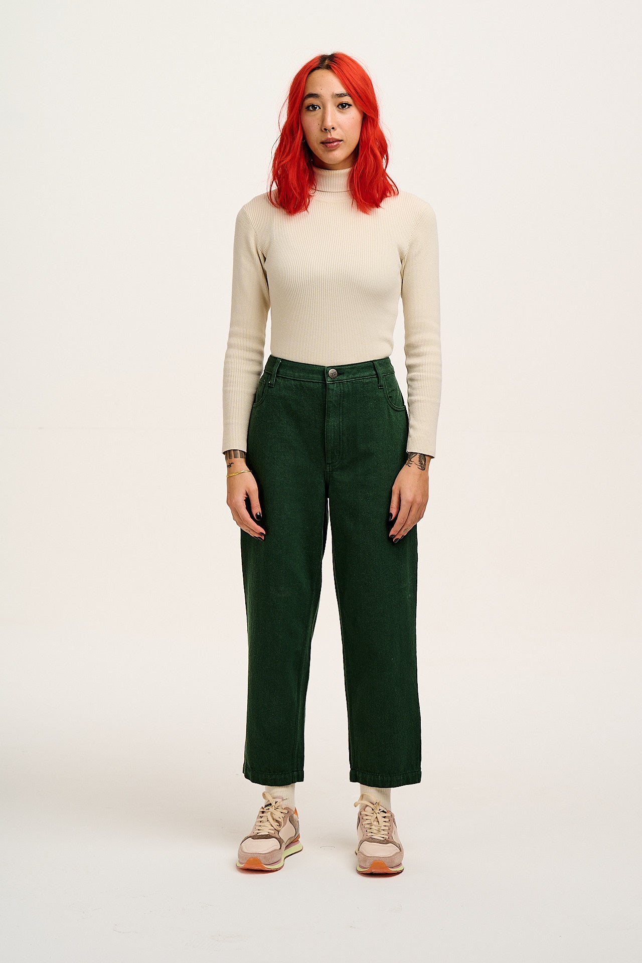 Drew - Cropped Straight Leg Denim Jeans in Posy Green - Image 3