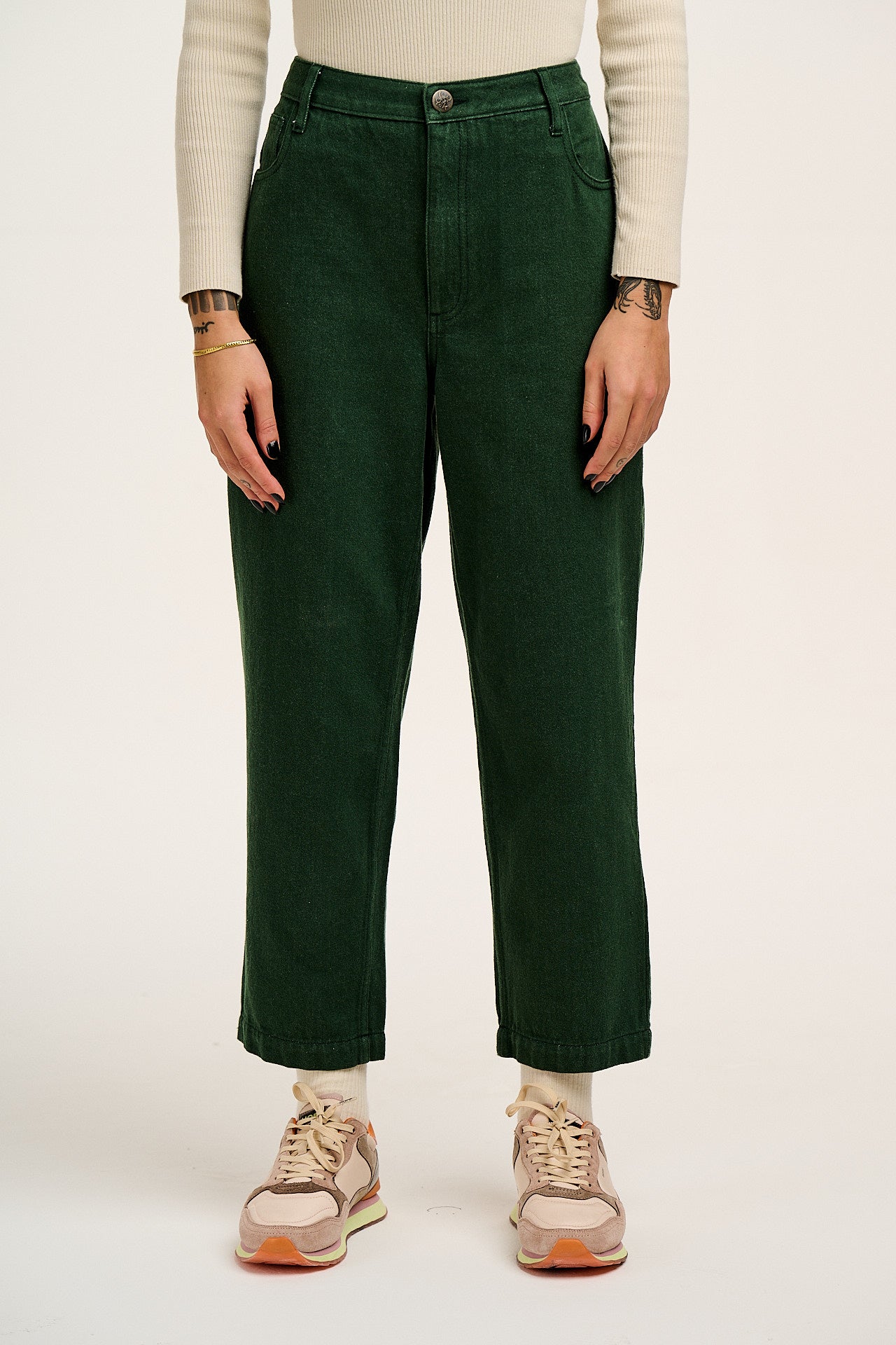 Drew - Cropped Straight Leg Denim Jeans in Posy Green - Image 2
