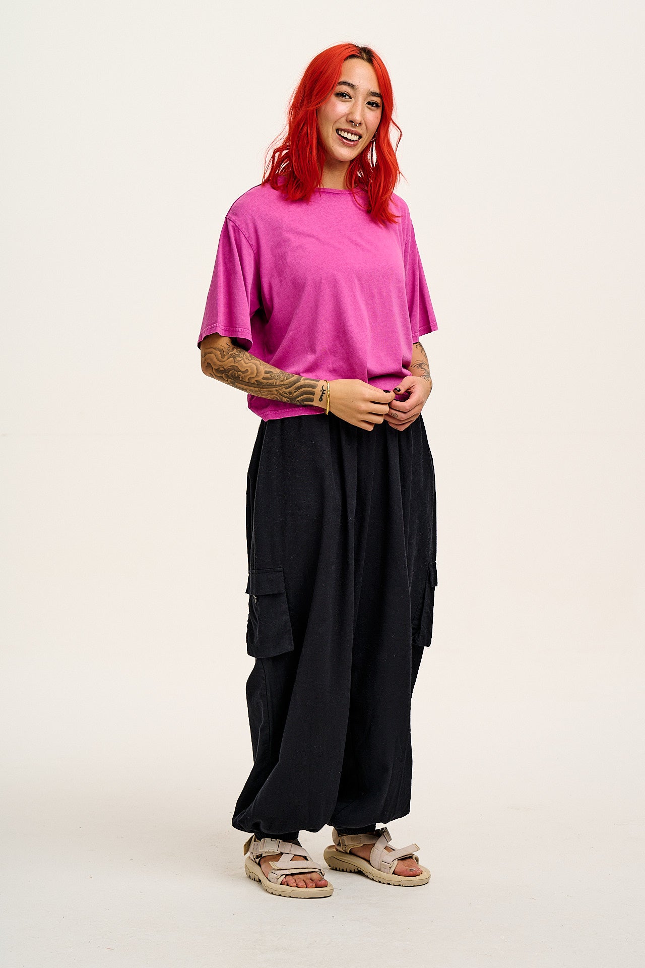 Rumi - Wide Leg Cotton & Linen Trousers in Black - Image 14