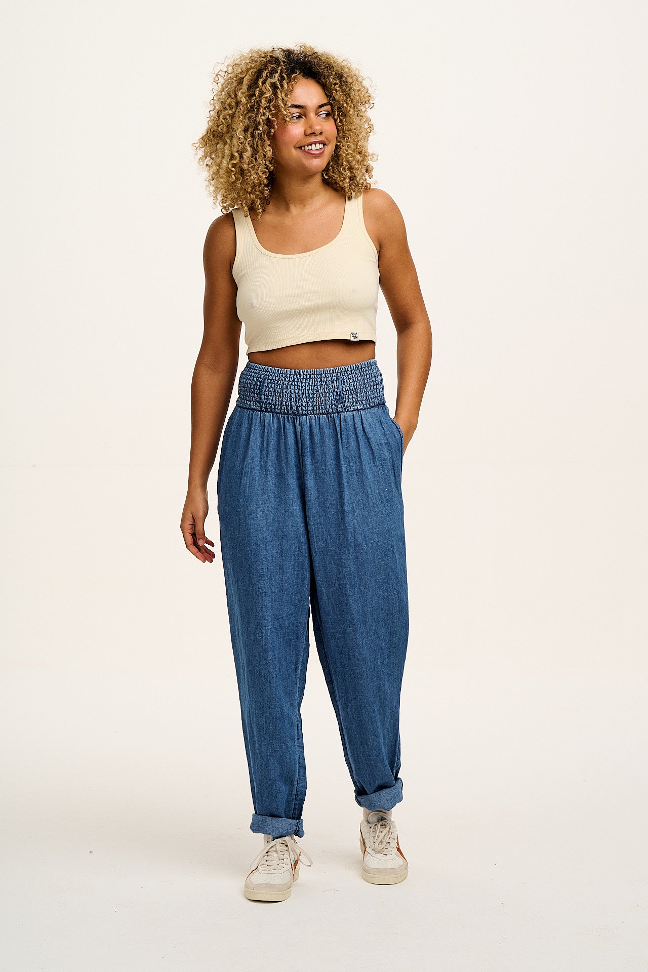 Alexa - Cotton & Hemp Trousers in Mid Wash Blue - Image 7