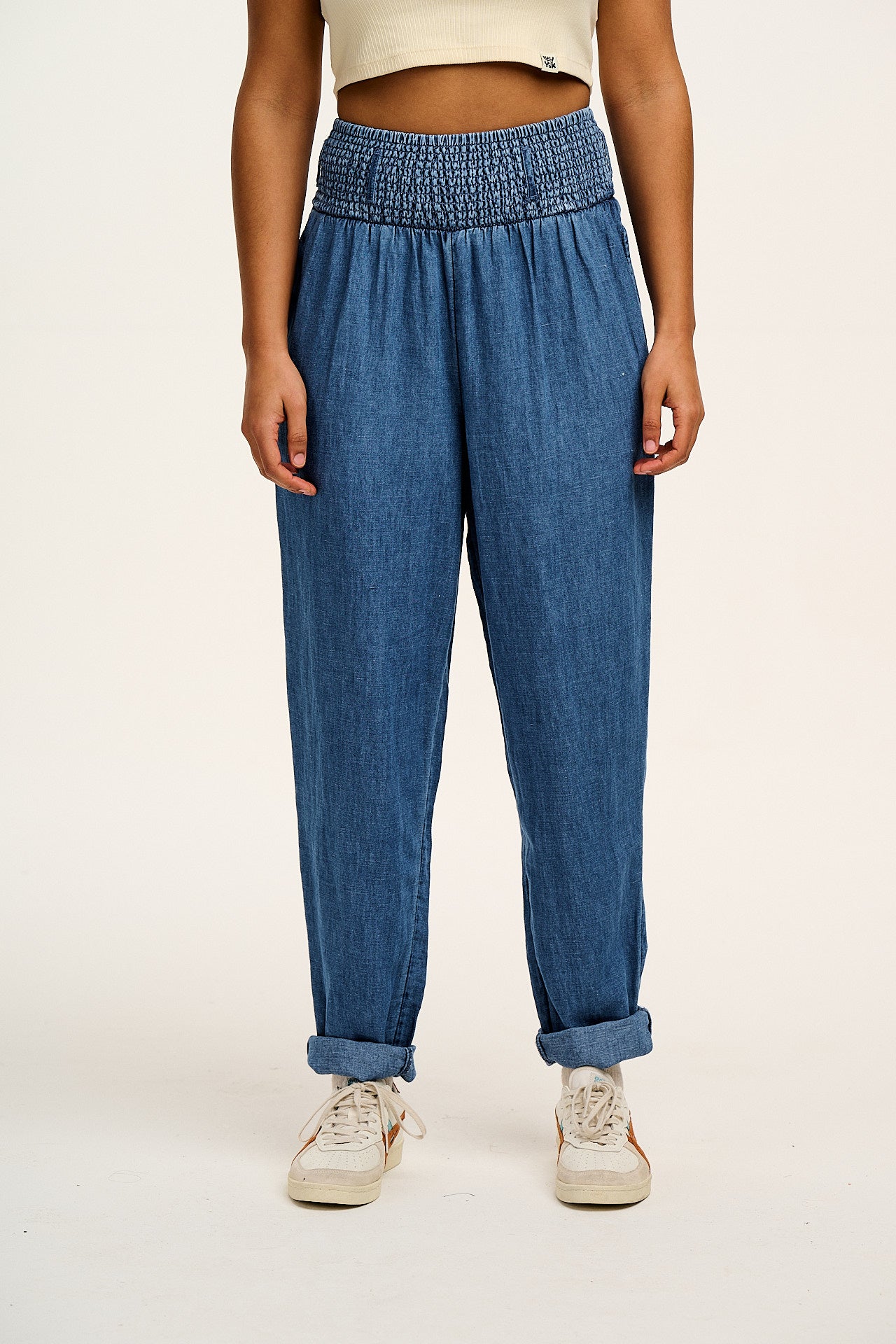 Alexa - Cotton & Hemp Trousers in Mid Wash Blue - Image 2