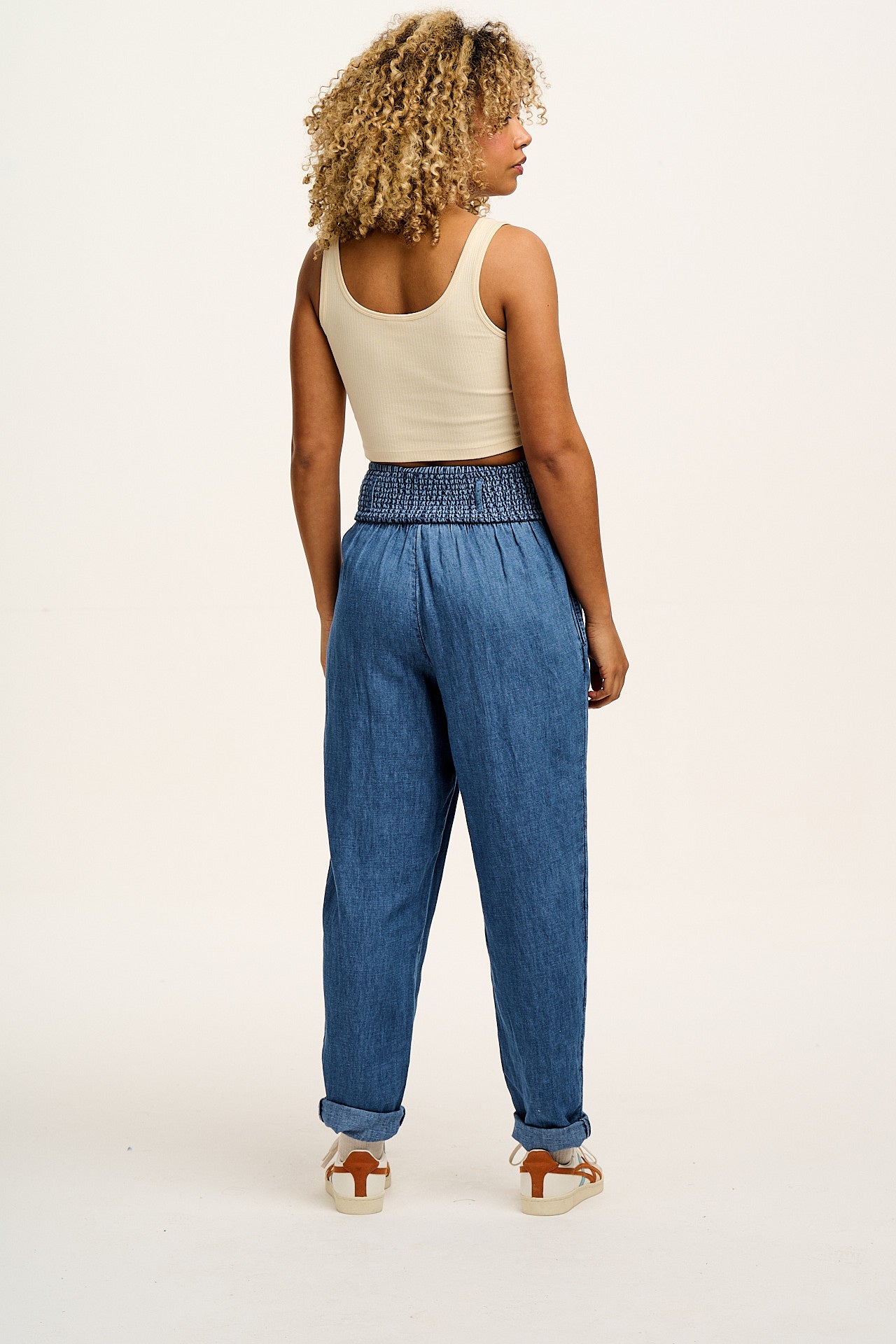 Alexa - Cotton & Hemp Trousers in Mid Wash Blue - Image 8