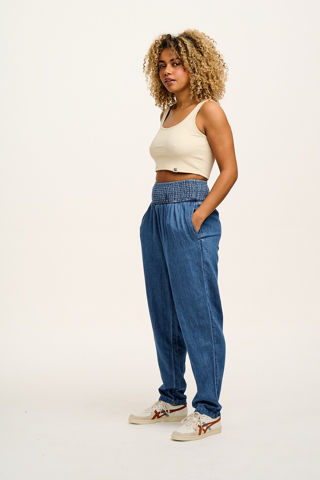 Alexa - Cotton & Hemp Trousers in Mid Wash Blue - Image 5